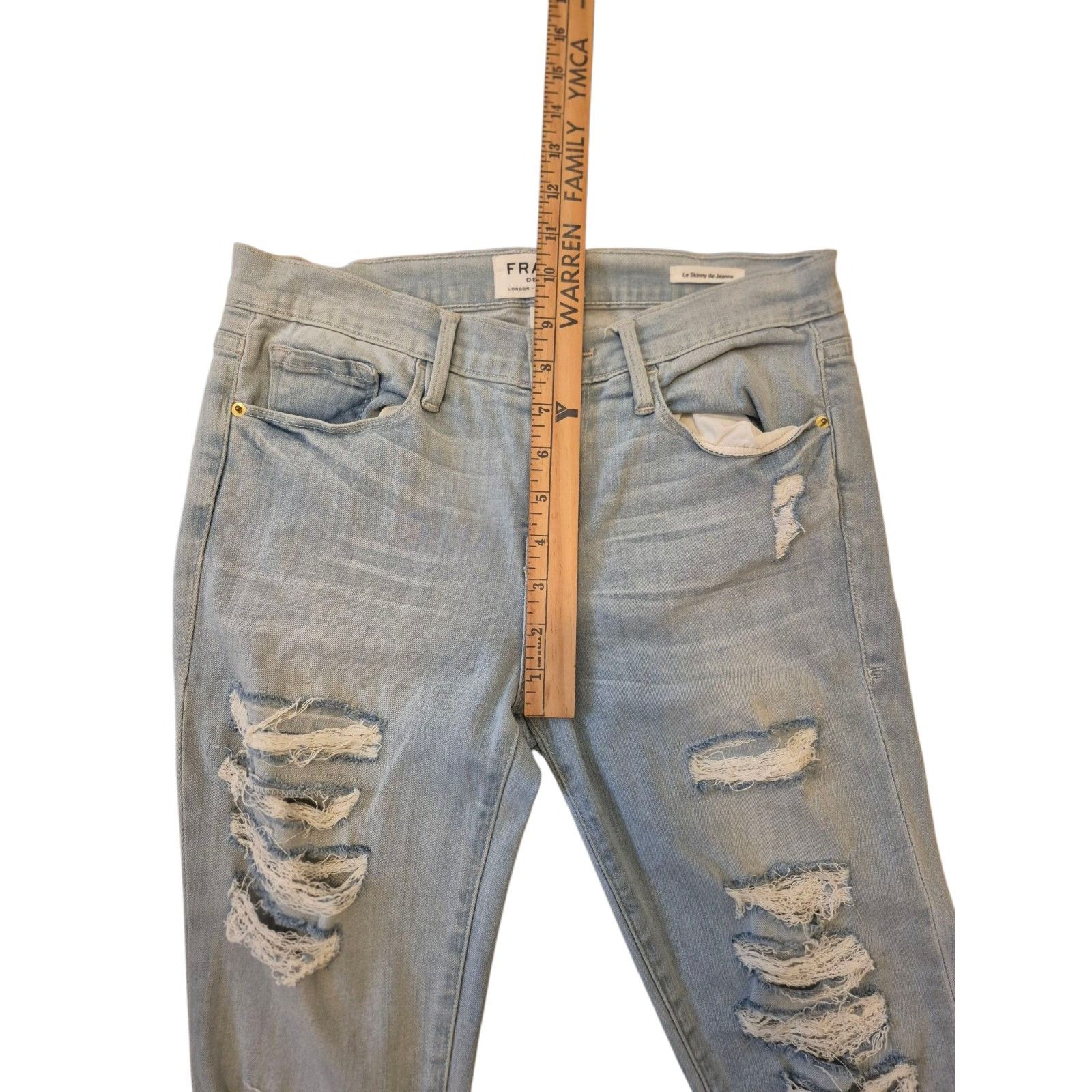 Frame FRAME le Skinny de Jeanne Distressed Light Wash Jeans Stretc Size 29" - 4 Thumbnail