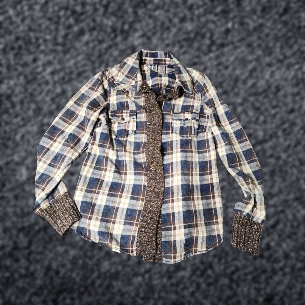 Vintage Buckle Plaid Flannel Shacket Womens M Brown Mid-Length Button Front Size M / US 6-8 / IT 42-44 - 1 Thumbnail