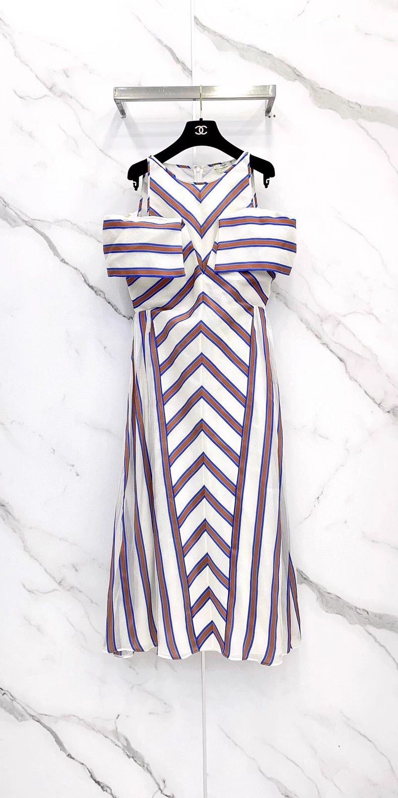 FENDI Striped V-Neck Silk Dress - dmc