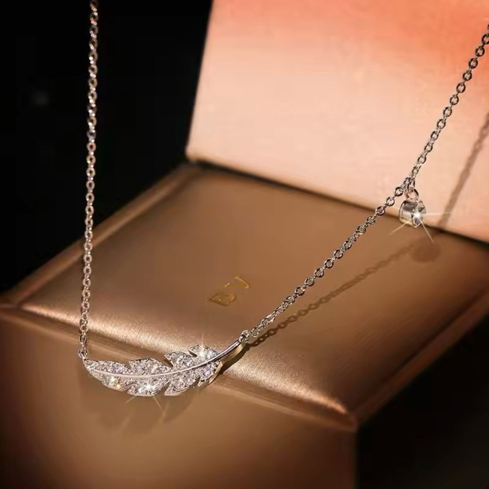 Other Delicate Silver Feather Leaf Micro Pave Necklace Size ONE SIZE - 3 Thumbnail