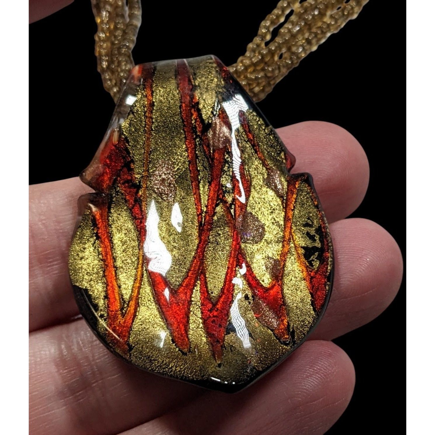 Other Fiery Red And Gold Tone Art Glass Pendant With Multistrand G Size ONE SIZE - 3 Thumbnail