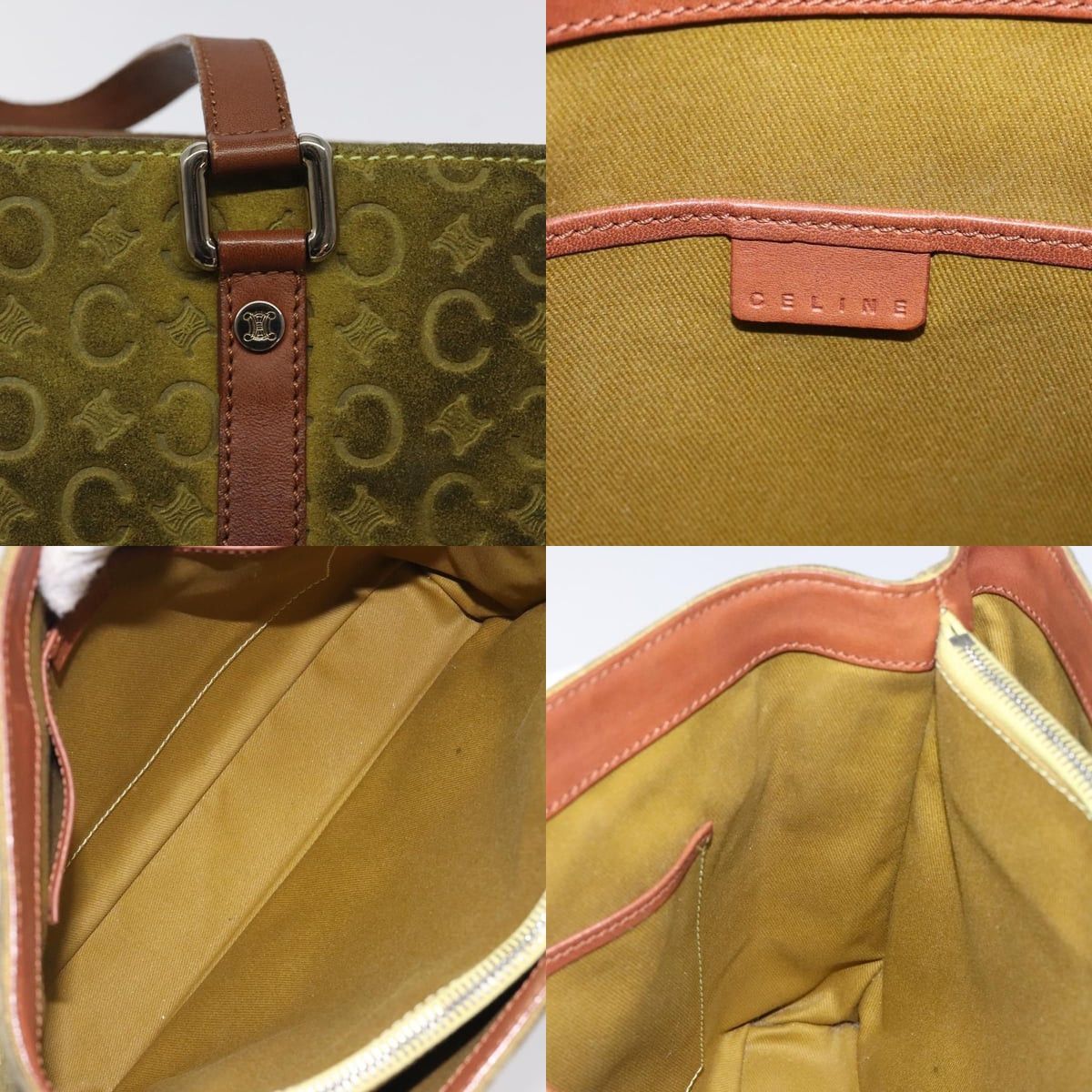 Celine CELINE C Macadam Canvas Hand Bag Suede Green Gold Size ONE SIZE - 11 Thumbnail