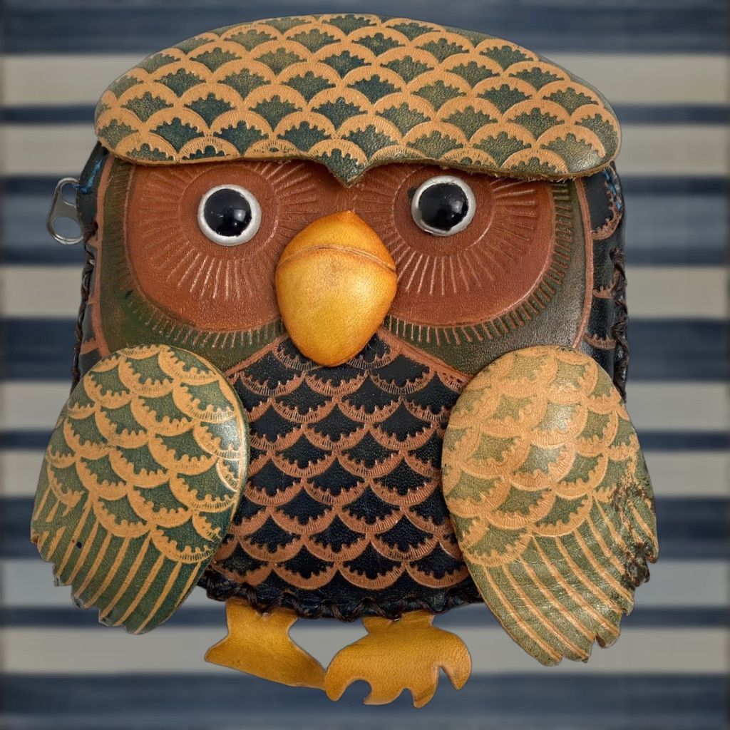 Sea New York Vintage New York Leather Owl Coin Purse Pouch Wallet Small Brown Animal Print Zip-Around Womens
