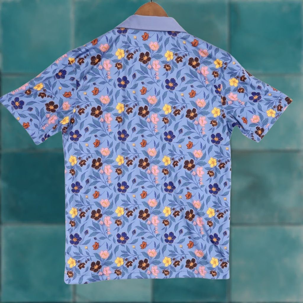Vintage Swannies Polo Shirt Mens M Blue Floral Golf Performance Short Sleeve Stretch Size US M / EU 48-50 / 2 - 1 Thumbnail
