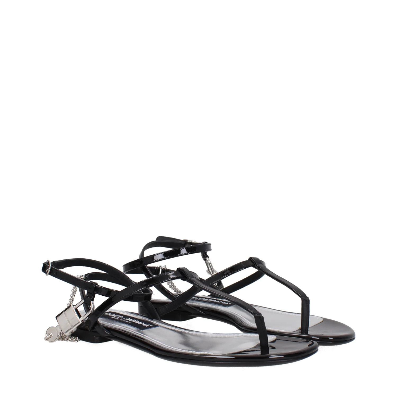 Dolce & Gabbana ob1o1e1124 Patent Leather Flip Flops in Black Size US 11 / IT 41 - 2 Thumbnail