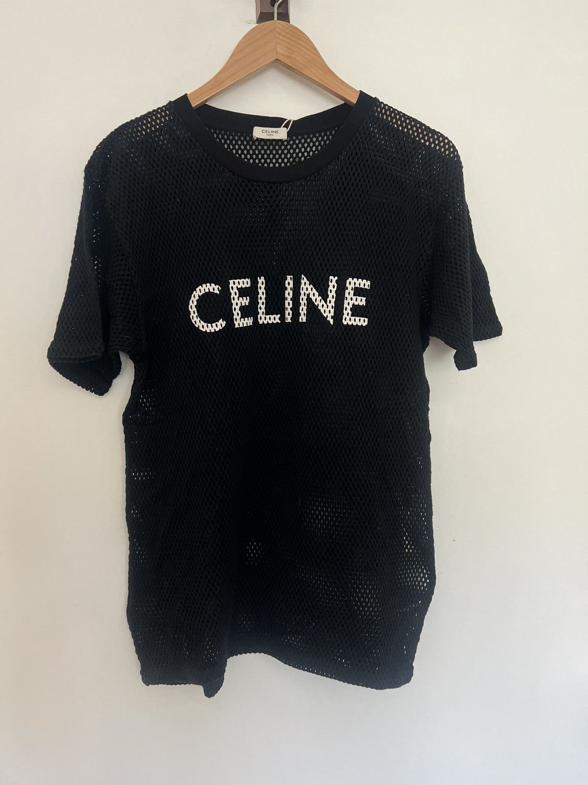 image of Celine x Hedi Slimane Mesh Logo T in Black, Men's (Size XL)