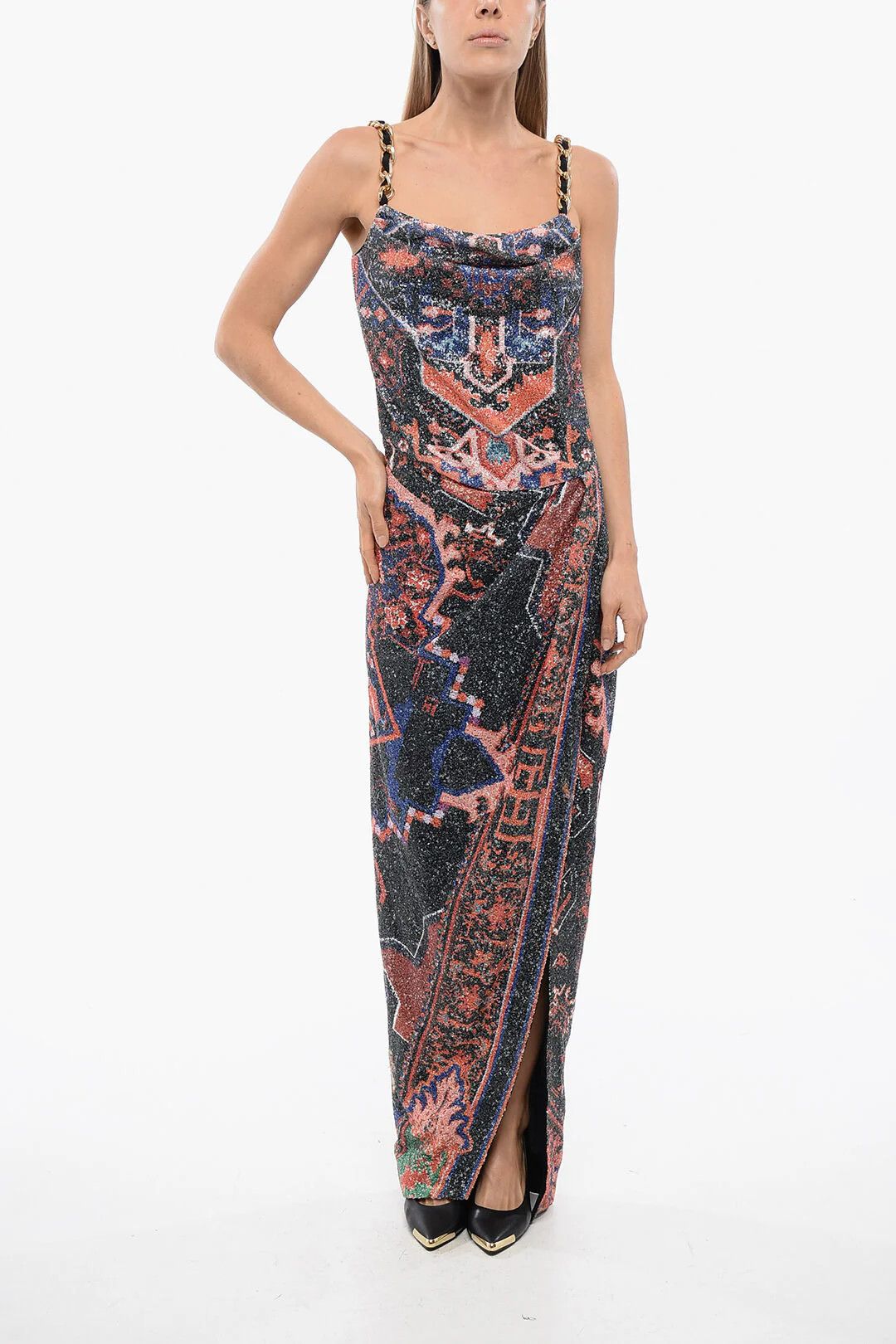 Balmain og1mm0326 Sequin Maxi Dress in Orange Size XS / US 0-2 / IT 36-38 - 1 Thumbnail