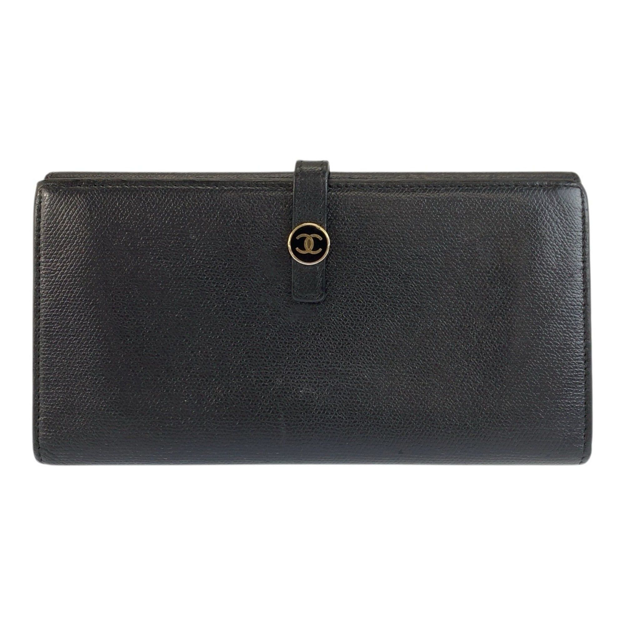Chanel CHANEL Coco Button Black Leather Long Wallet for Women Size ONE SIZE - 1 Thumbnail