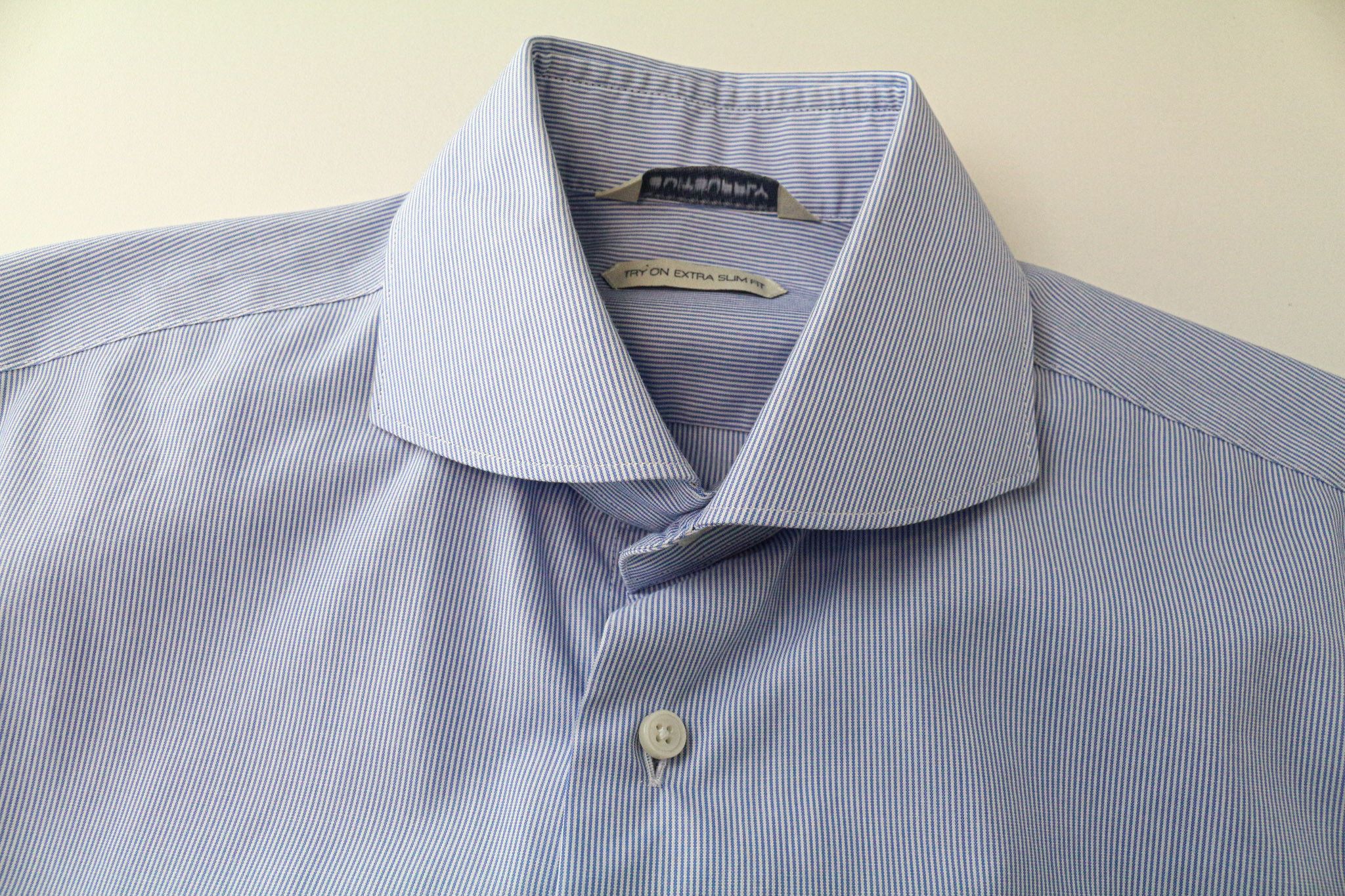 Suitsupply 37/14 1/2 Extra Slim Blue Cotton Striped Shirt 79356 Size 38R - 3 Thumbnail