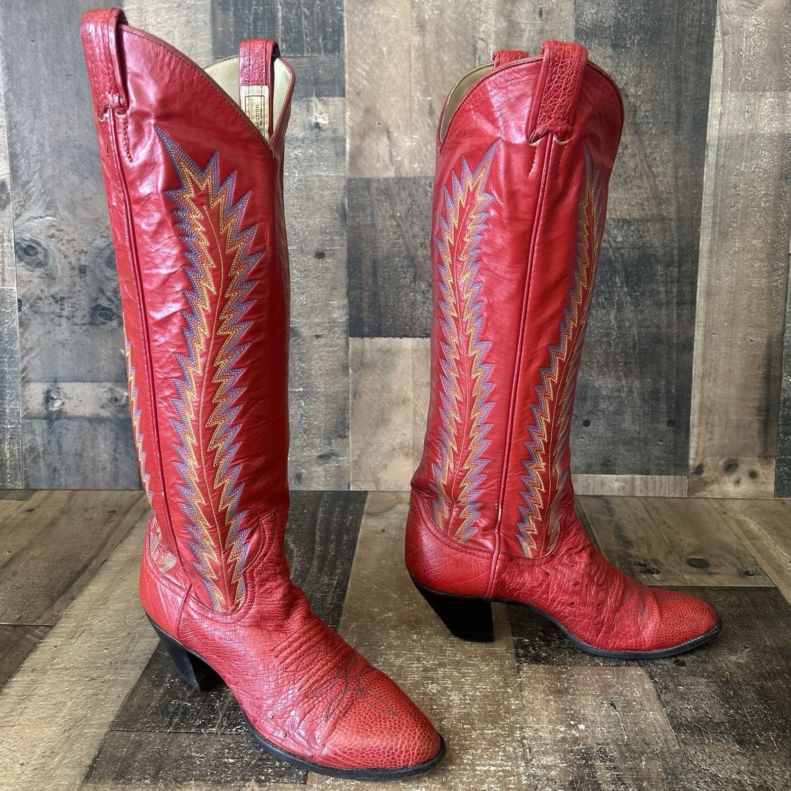 Larry Mahan Vintage Red Ostrich Cowboy Boots Womens 5.5 B