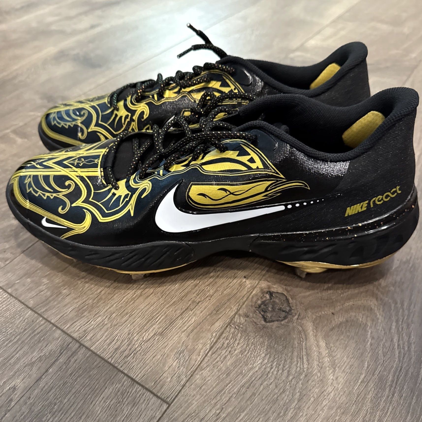 Nike Nike Alpha Huarache Elite 3 Baseball Cleats Mens 13 Black Gold 2023 Athletic Size US 13 / EU 46 - 4 Thumbnail