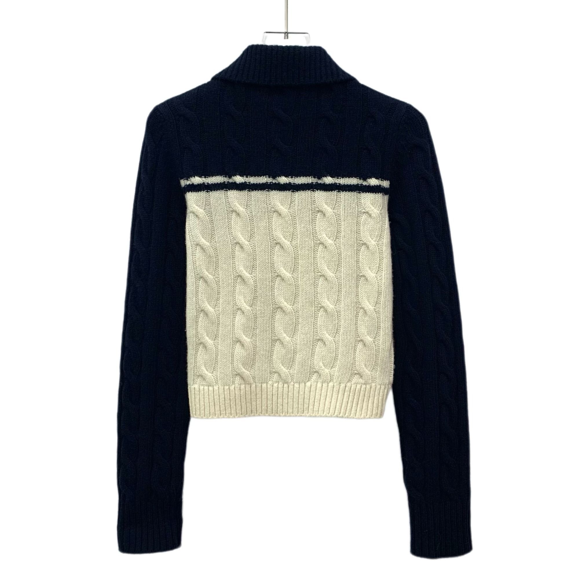 Miu Miu Miu Miu Navy & White Cable Knit Wool Blend Cropped Sweater J Size XS / US 0-2 / IT 36-38 - 8 Thumbnail