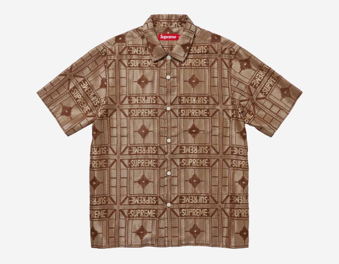 image of Supreme Tray Jacquard Short Sleeve Shirt in Tan, Men's (Size Small)