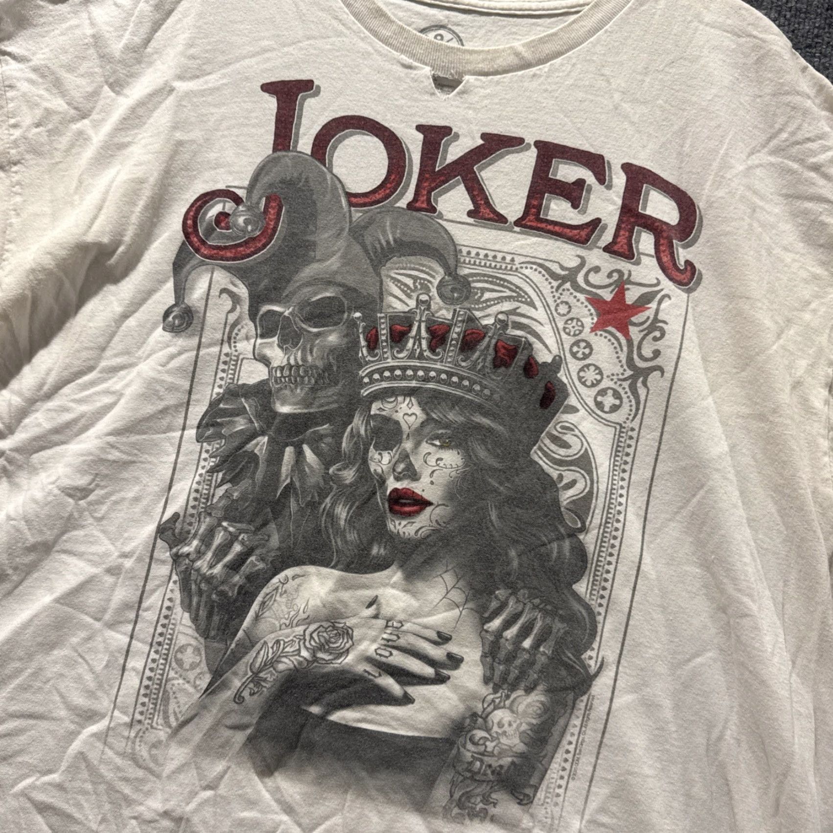 Etro DOM Retro Style Joker Queen Cards White Short Sleeve Graphic T-Shirt STAINED Sz 3XL Mens 3XL White Retro Cards Joker Queen Graphic T-Shirt Size US XXL / EU 58 / 5 - 2 Thumbnail
