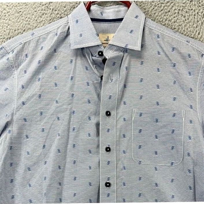 johnnie-O Johnnie-O Hangin Out Button Up Shirt Mens Small Blue Allover Print Surfing Button-Up Short Sleeve Collar Casual Workwear Pockets Mens Size US S / EU 44-46 / 1 - 2 Thumbnail