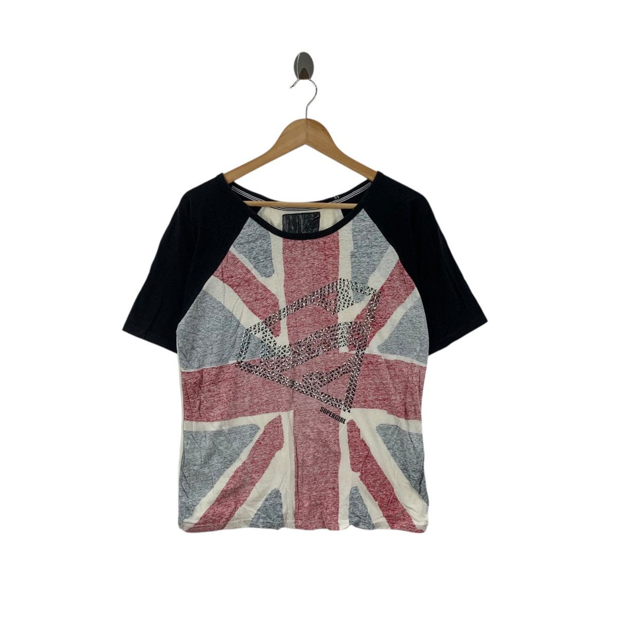 DC Comics DC COMICS SUPERGIRL UK Flag Raglan Superheroes Tee Shirt Top Size M / US 6-8 / IT 42-44 - 1 Thumbnail