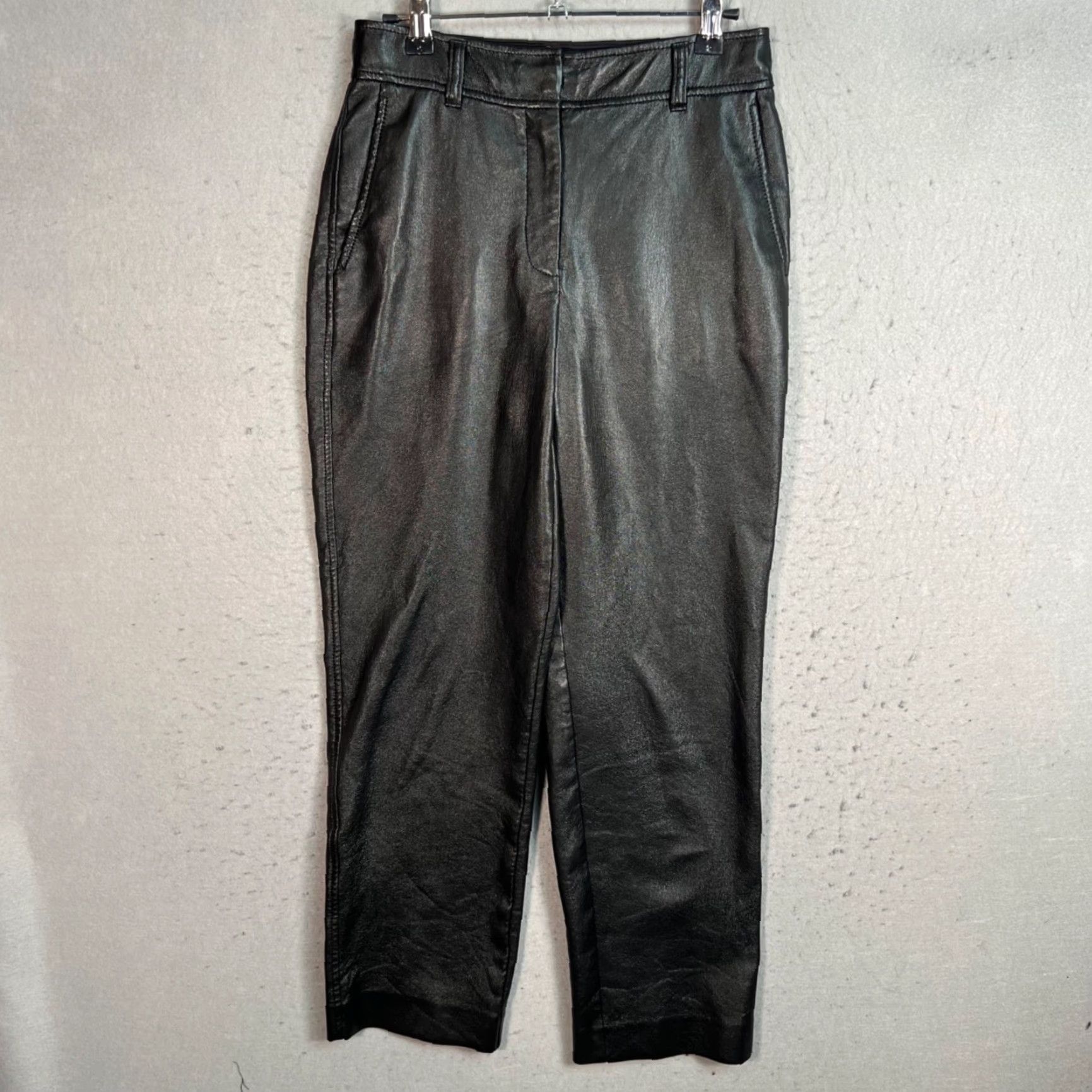 Vintage Babaton Womens Pants Size 2 Black Faux Leather High-Waisted Straight Leg Womens Size 26" / US 2 / IT 38 - 2 Thumbnail