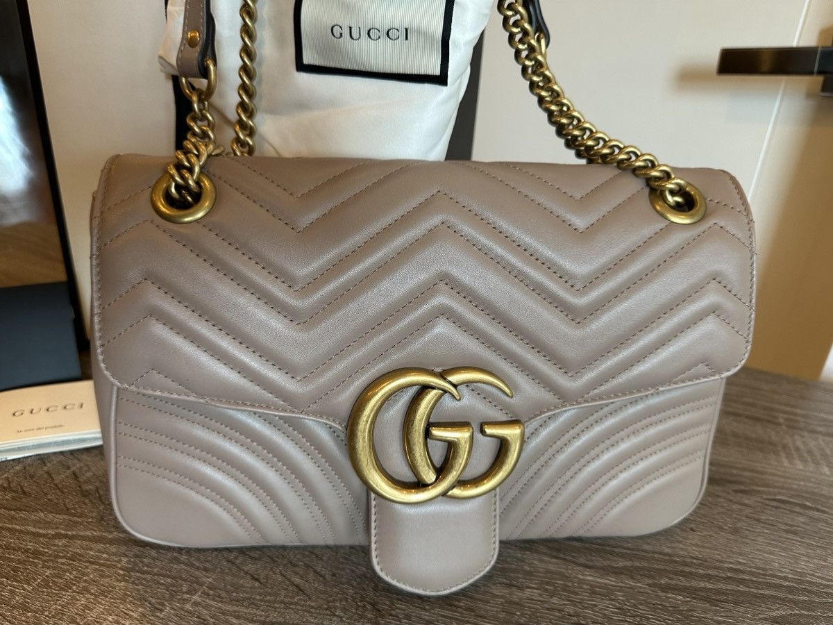 Gucci GUCCI GG Marmont Large Matelassé Shoulder Bag – Taupe Size ONE SIZE - 6 Thumbnail
