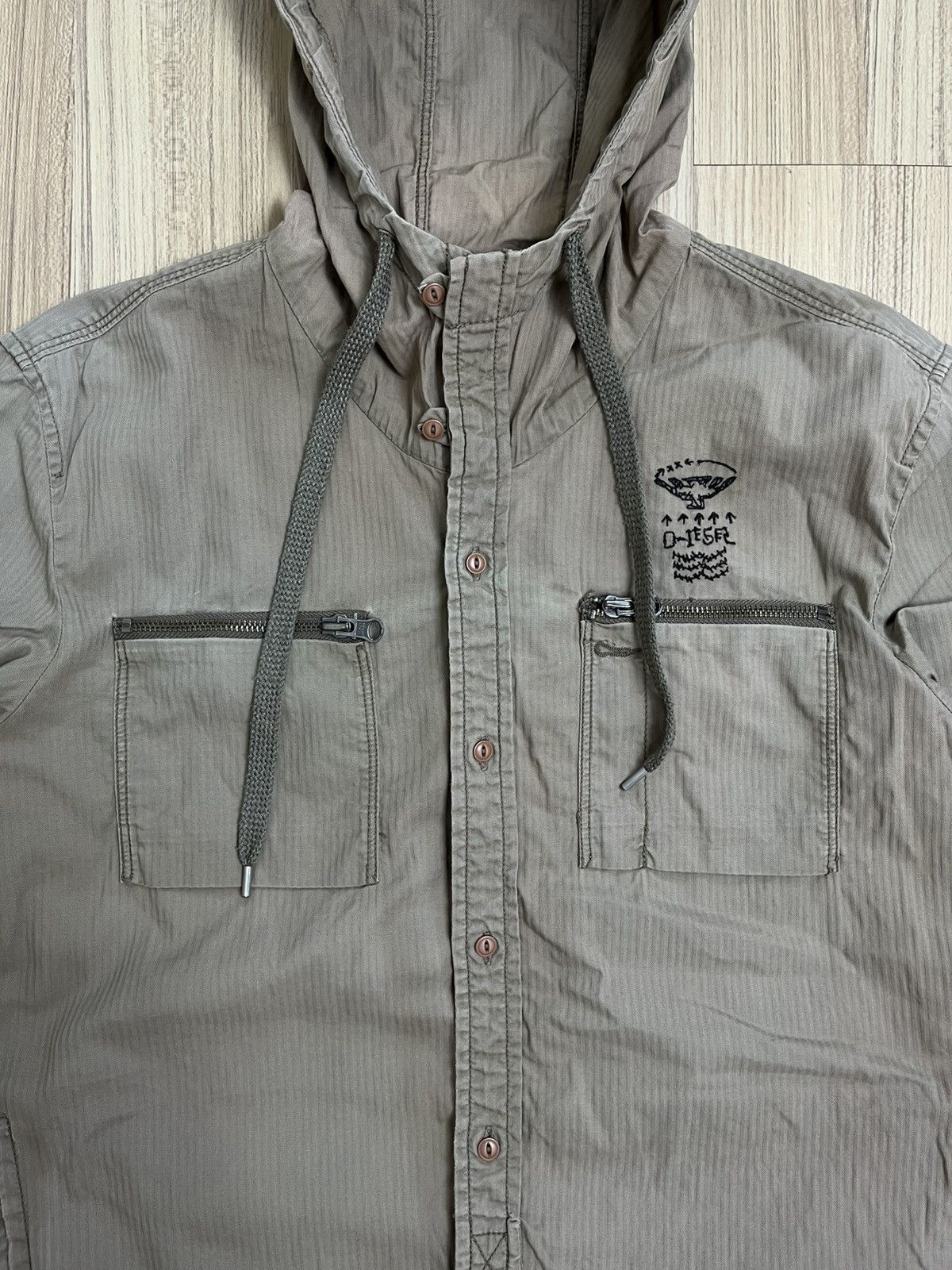 Vintage Vintage Diesel Hooded Shirt Military Style Size US XS / EU 42 / 0 - 3 Thumbnail