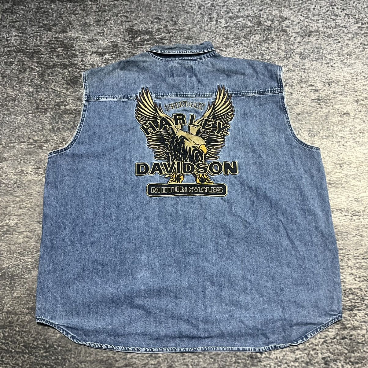 Harley Davidson VINTAGE HARLEY DAVIDSON EMBROIDERED EAGLE BIKE DENIM VEST Size US XXL / EU 58 / 5 - 8 Thumbnail