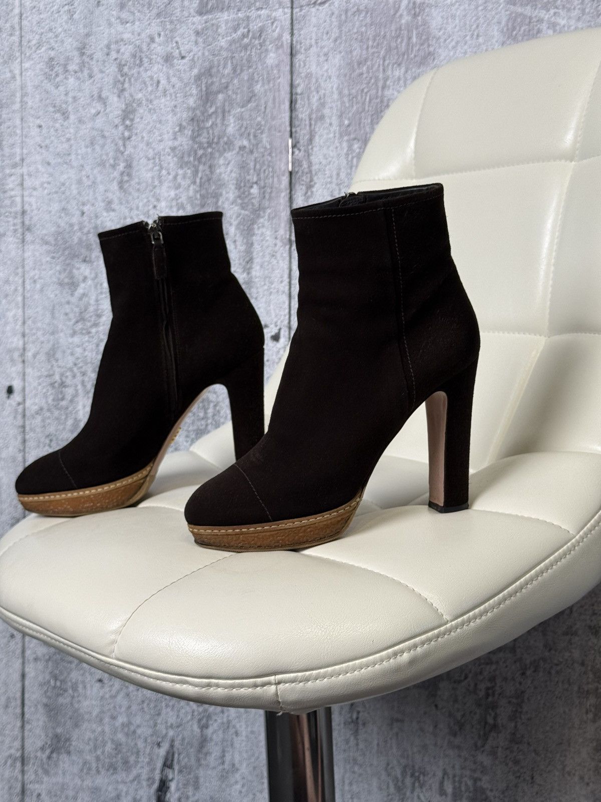 Prada Prada Suede Ankle Boots Brown High Heel Platform Zip Size 37 Size US 7 / IT 37 - 1 Thumbnail