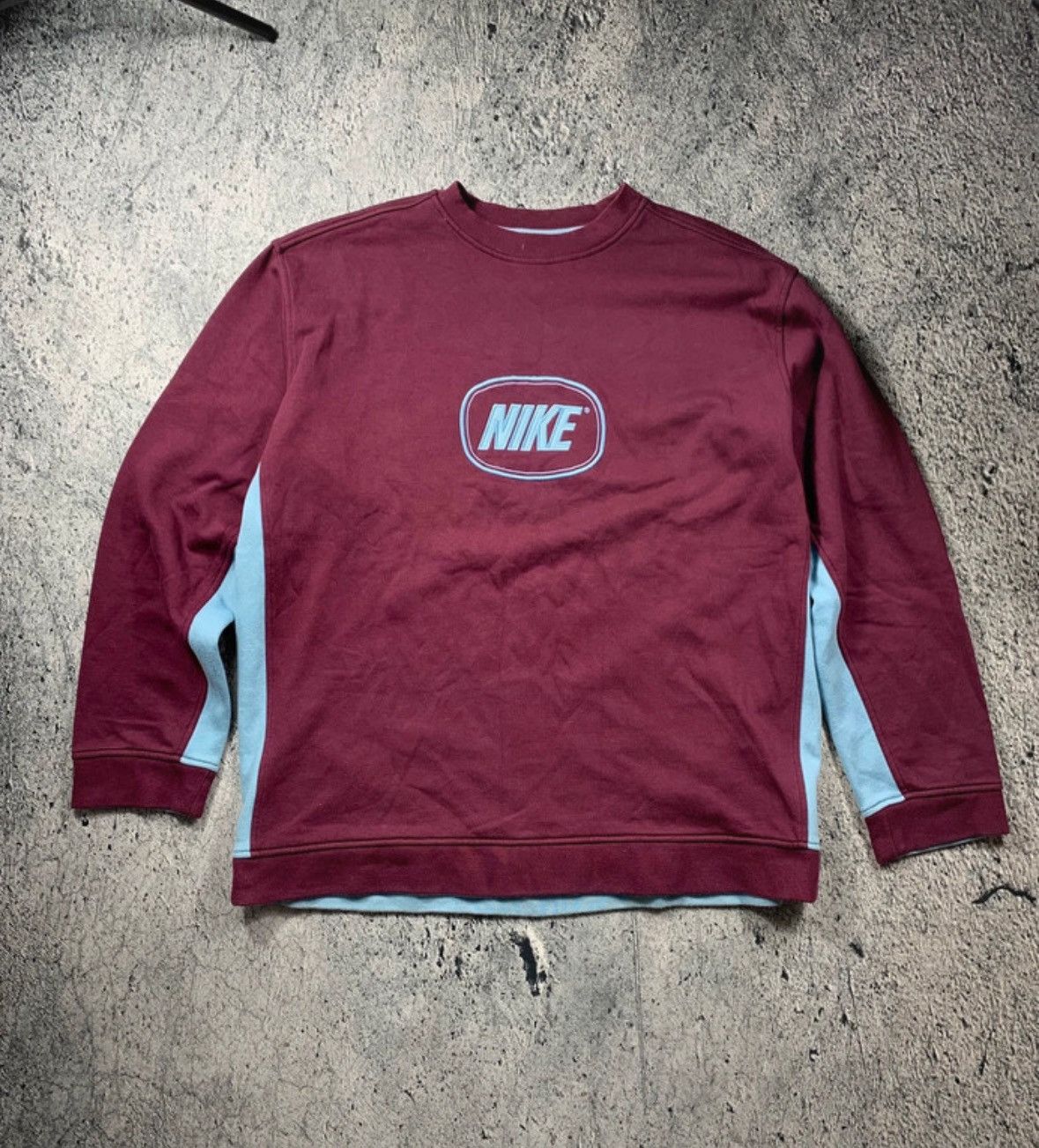 NIKE VINTAGE 00s MAROON/BABY BLUE MEN'S BIG LOGO SWEATSHIRT
