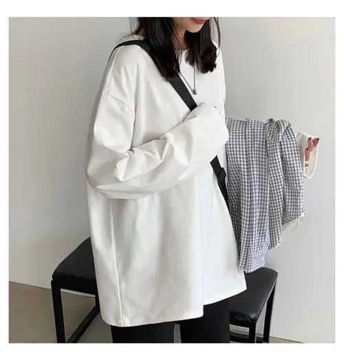 image of Vintage Privathinker Women's Solid Color Base T Shirt Long in White
