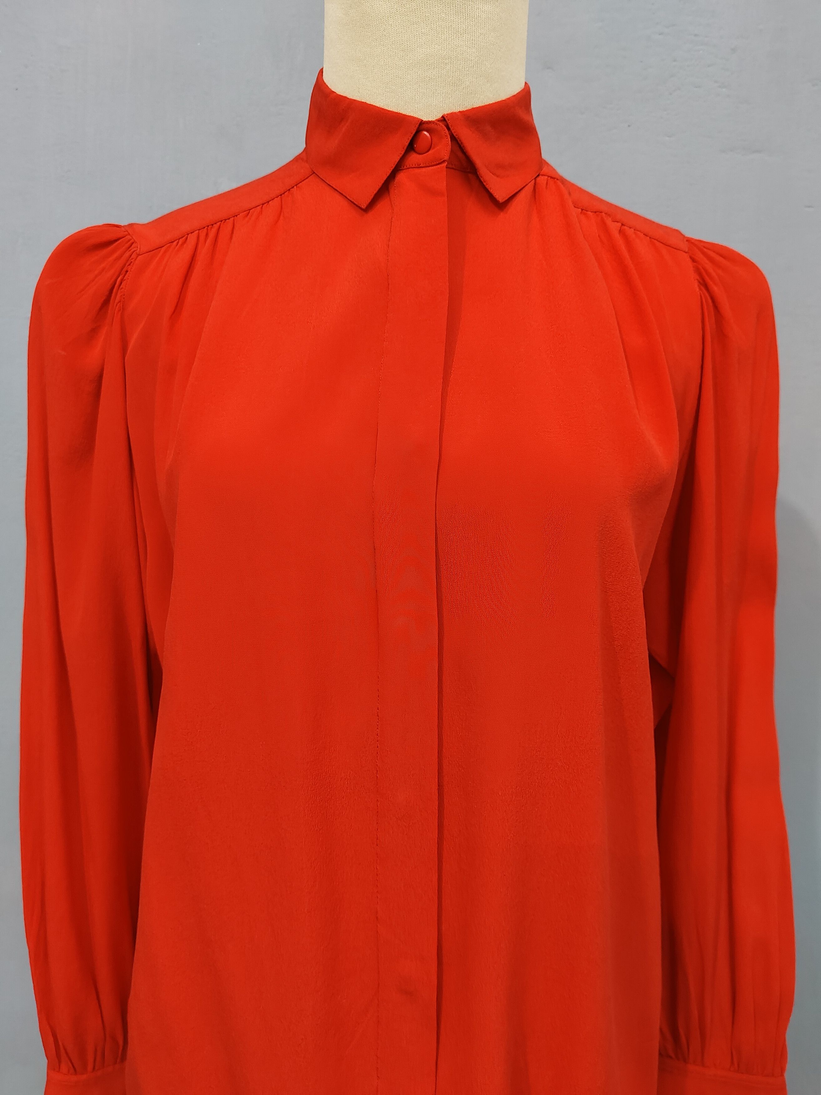 Christian Dior Monsieur SAMPLE💥 80s Christian Dior Cuffs Puffy Sleeve Silk Blouses Size M / US 6-8 / IT 42-44 - 2 Thumbnail
