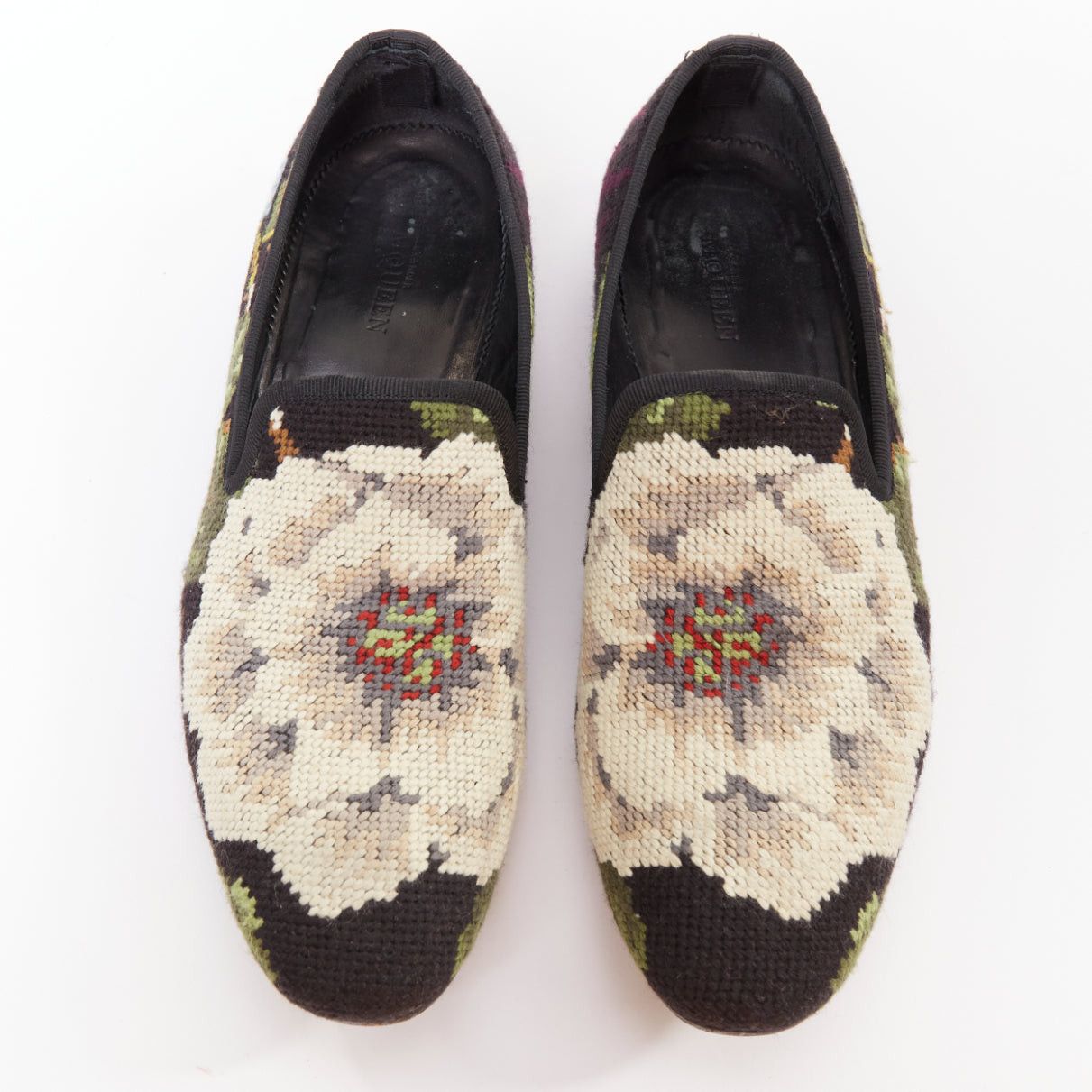Alexander McQueen ALEXANDER MCQUEEN 2012 floral needlepoint textile evening slipper loafers EU43 Size US 10 / EU 43 - 1 Thumbnail