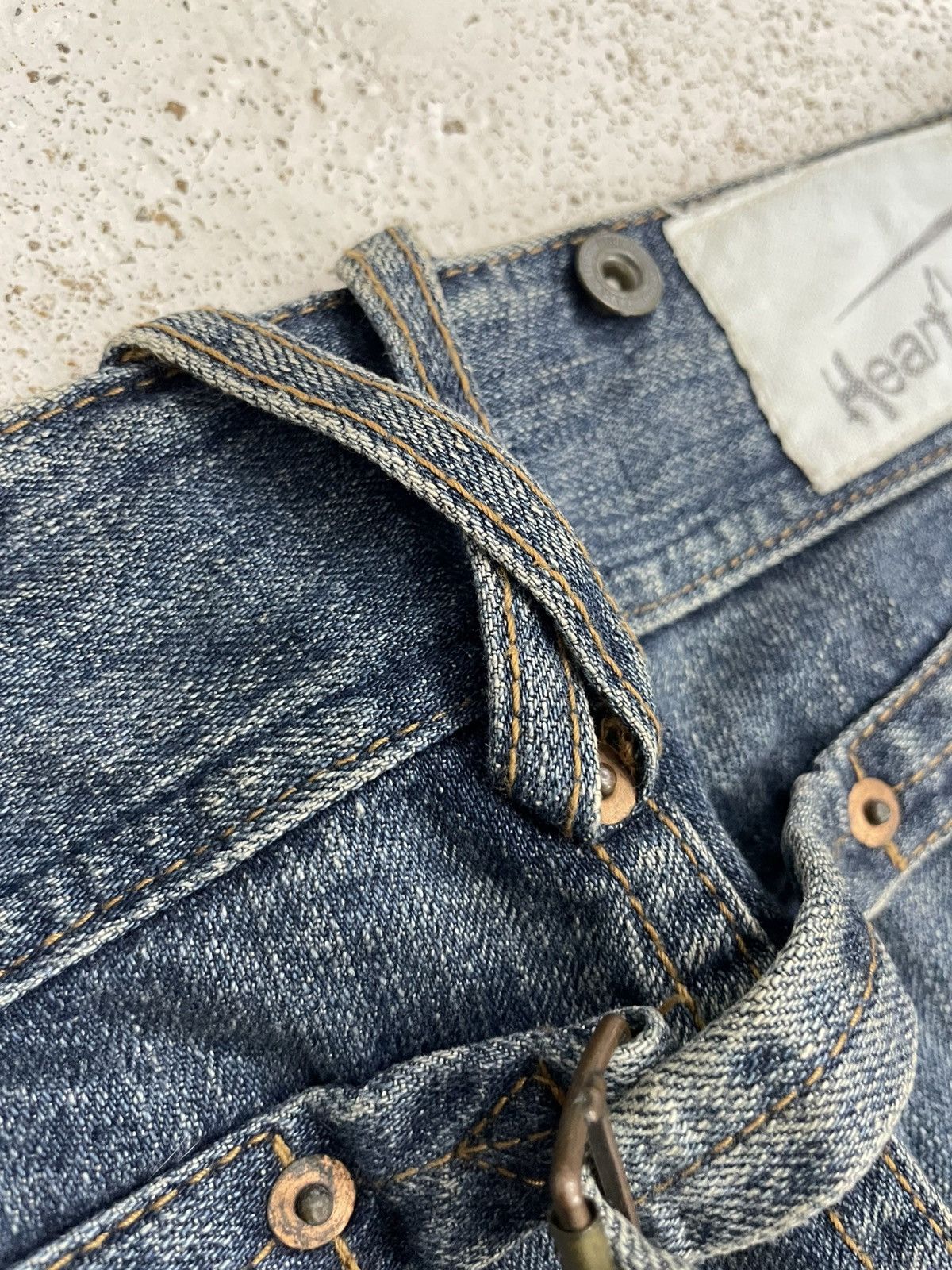 Japanese Brand Heart Jeans Buckle Back Fold Denim Whisker Size US 29 - 20 Thumbnail