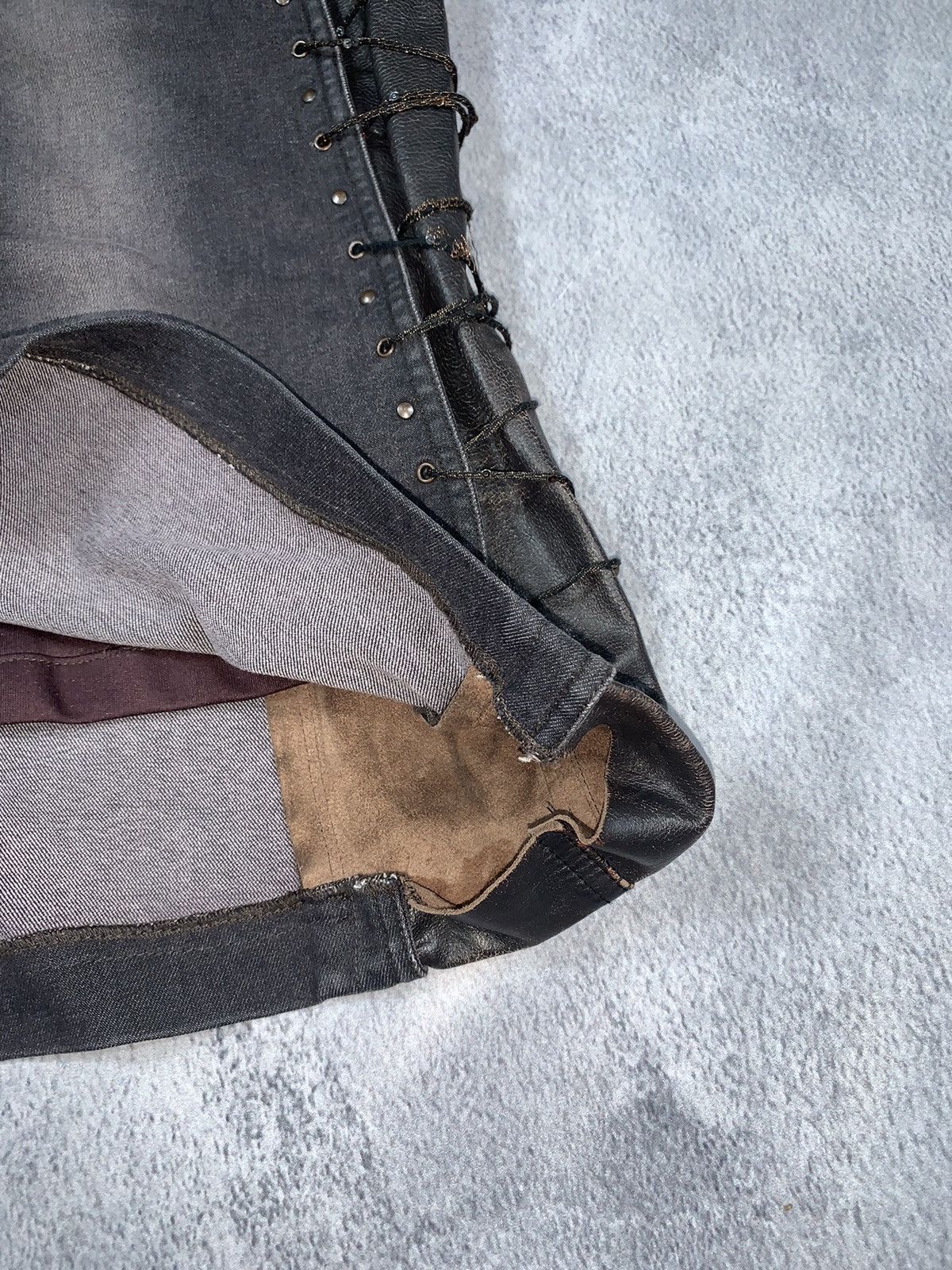 Japanese Brand × Vintage Vintage Y2K Denim/Leather faded maxi skirt Japanese bondage Size 32" / US 10 / IT 46 - 4 Thumbnail