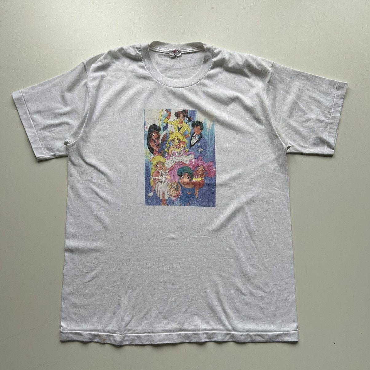 image of Vintage 90's Sailor Moon Anime Cartoon Graphic T-Shirt in White, Men's (Size XL)