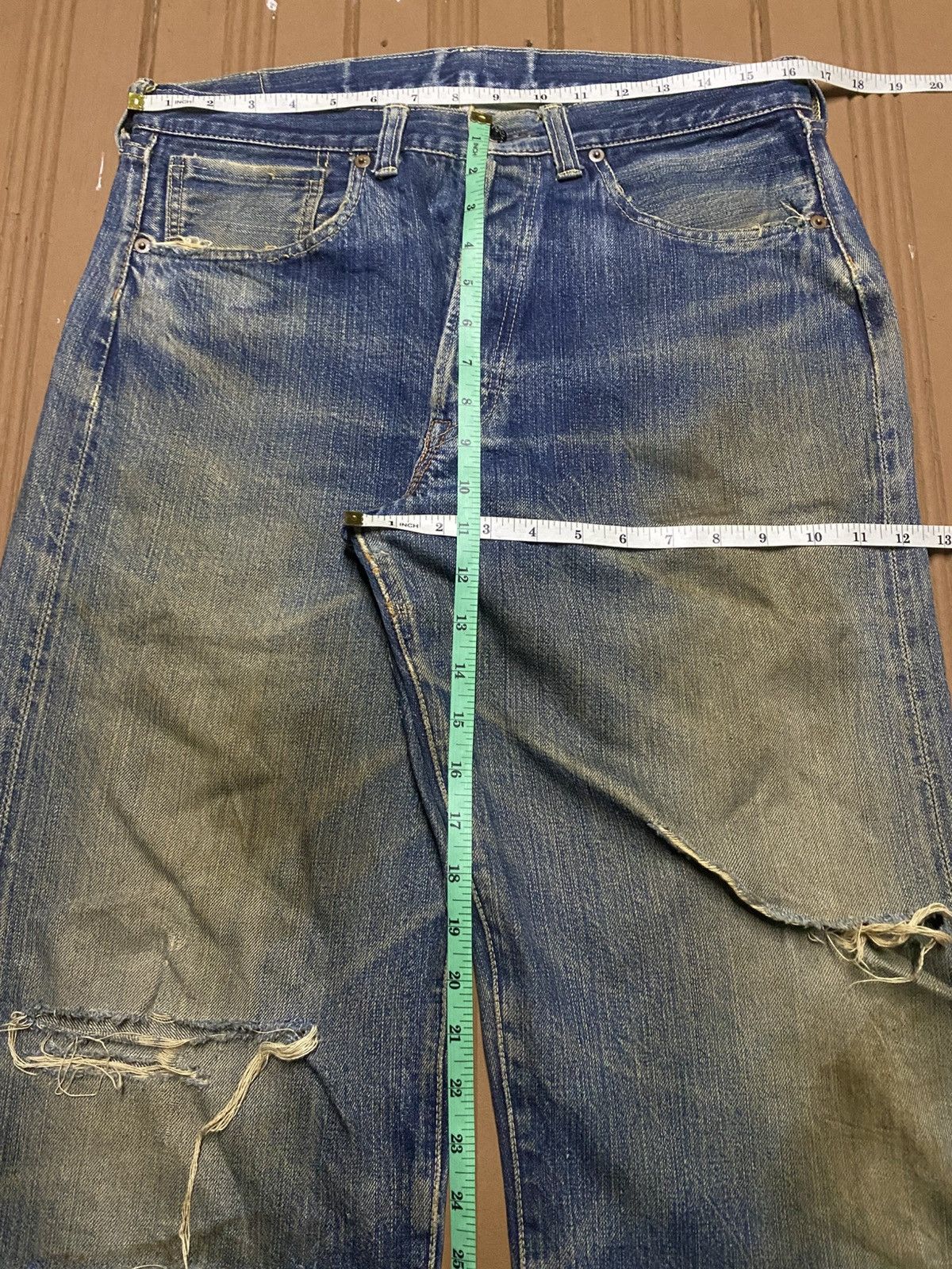 The Real McCoy's Vintage Joe Mccoy Mud Wash Selvedge Distressed Baggy Jeans Size US 33 - 18 Thumbnail