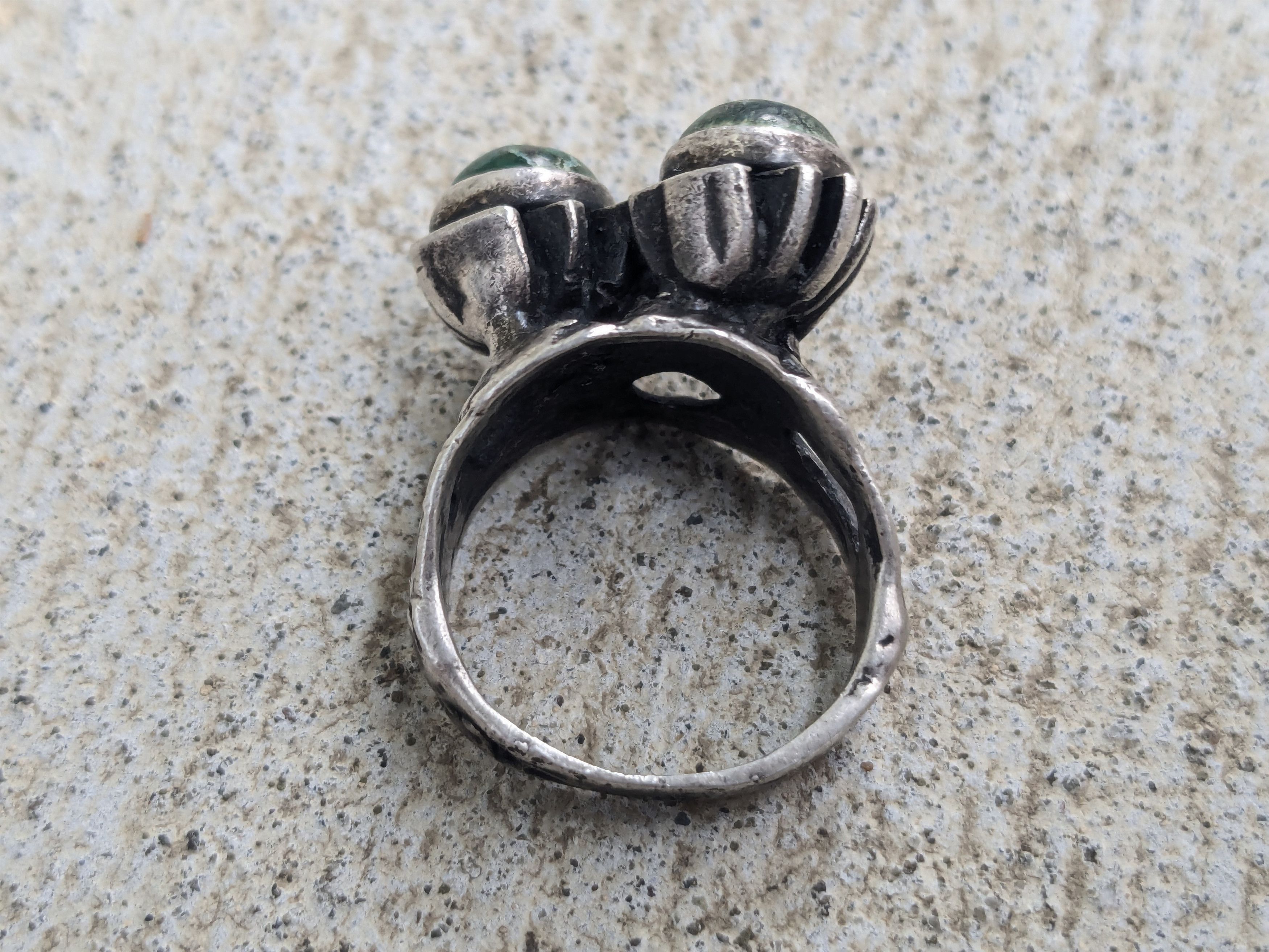 Other Vintage Sterling Silver Ring 7.25 Green Eilat Israel Brutal Size ONE SIZE - 4 Thumbnail