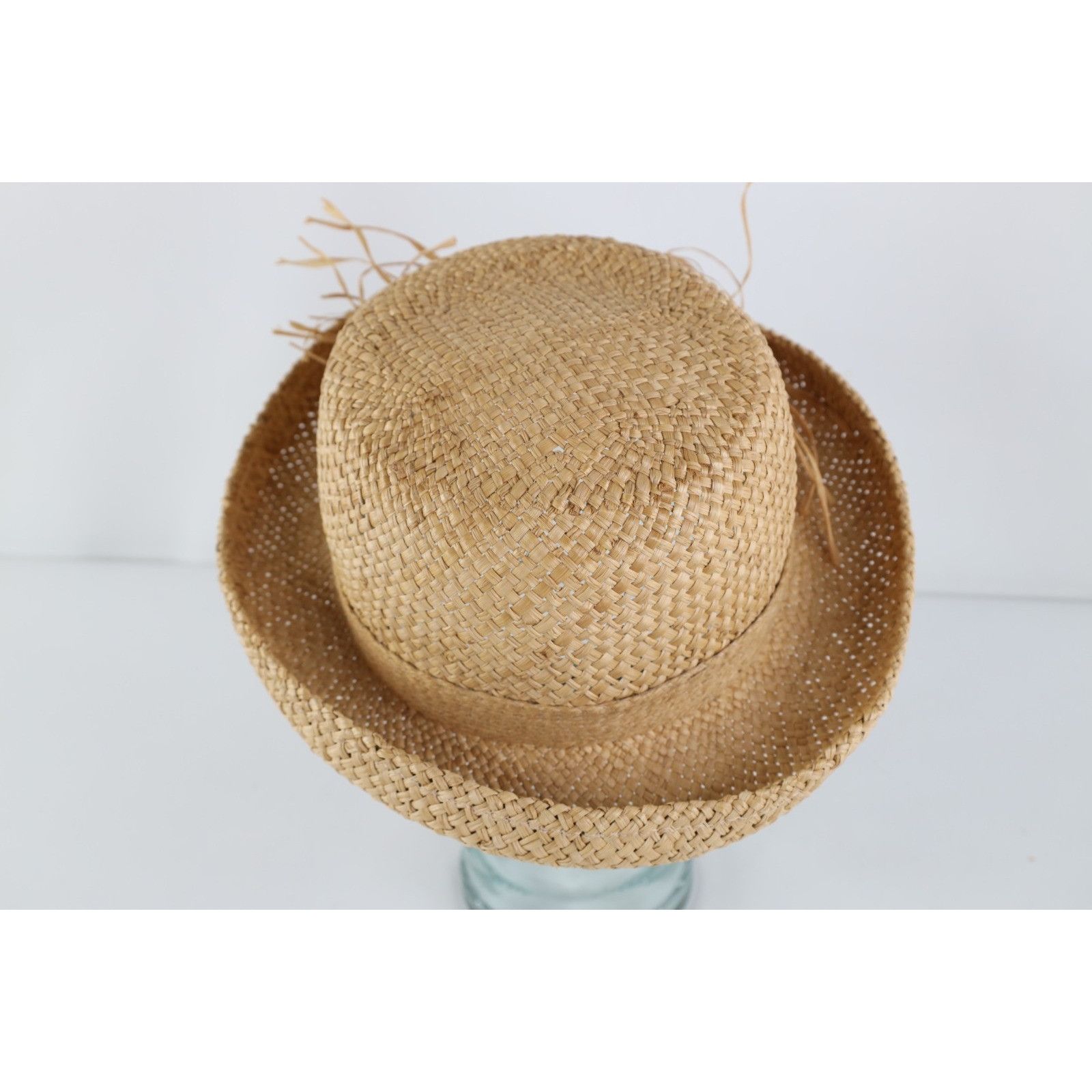 Vintage Vintage 90s Boho Chic Wood Button Raffia Tie Straw Sun Hat Size ONE SIZE - 4 Thumbnail