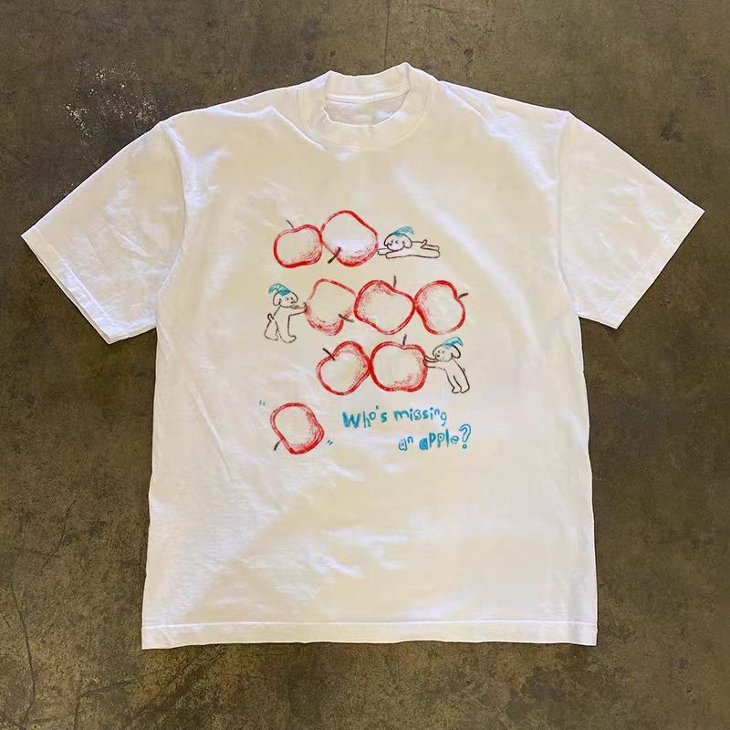 Vintage White retro apple and puppy print t-shirt Size US M / EU 48-50 / 2 - 1 Thumbnail
