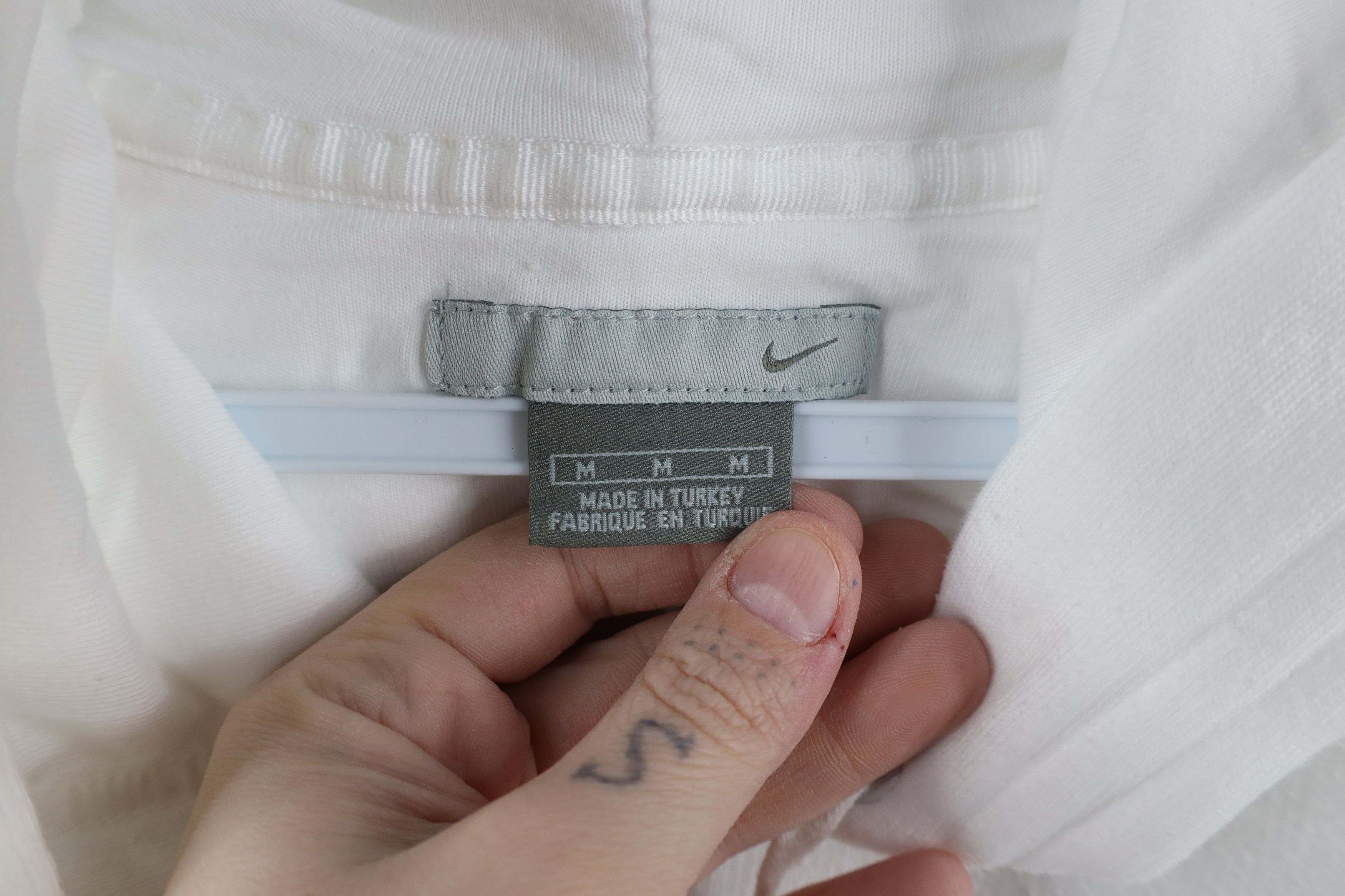 Nike × Vintage Vintage 90s Y2K Nike Mini Swoosh Hoodie Sweatshirt White Size US M / EU 48-50 / 2 - 7 Thumbnail