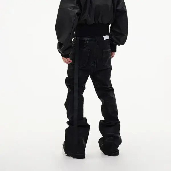 Jean Coated Brushed Waxed Y2K Micro Flare Jeans Black Size US 32 / EU 48 - 3 Thumbnail