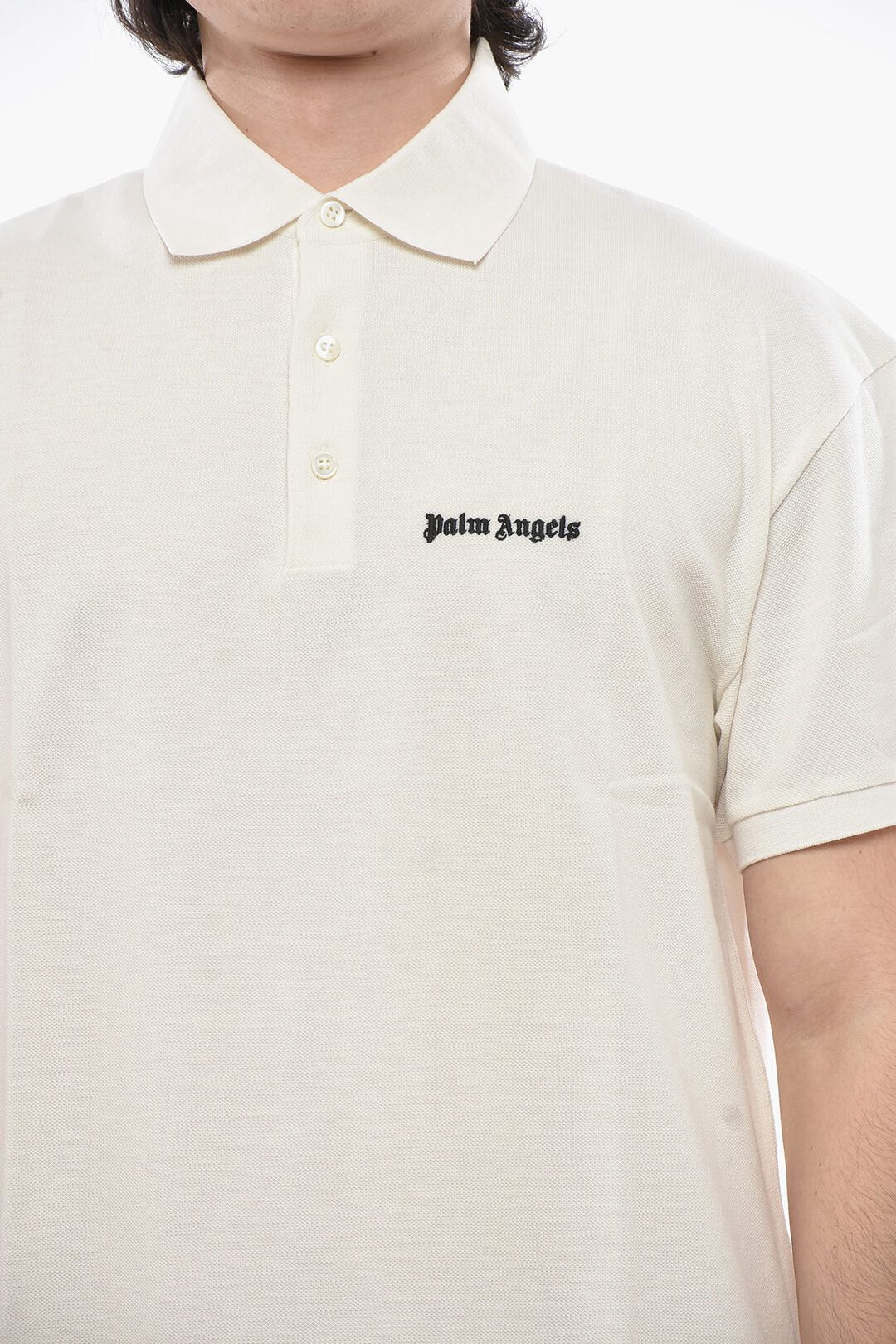 Palm Angels og1mm0226 Embroidered Logo Solid Polo Shirt in White Size US L / EU 52-54 / 3 - 3 Thumbnail