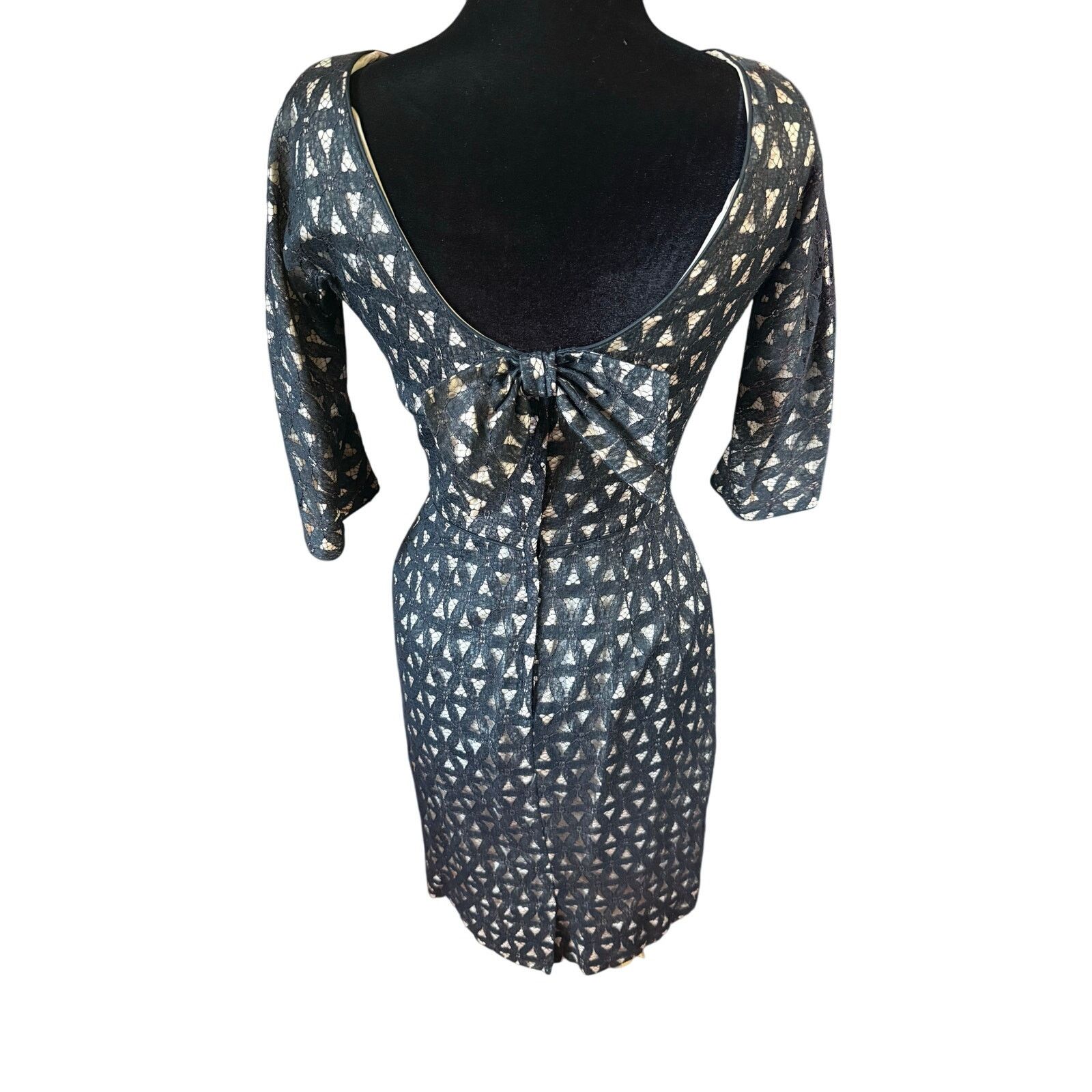 Vintage Vintage 50’s Black Lace Overlay Nude Dress XS S Pinup Bow Size XS / US 0-2 / IT 36-38 - 2 Thumbnail