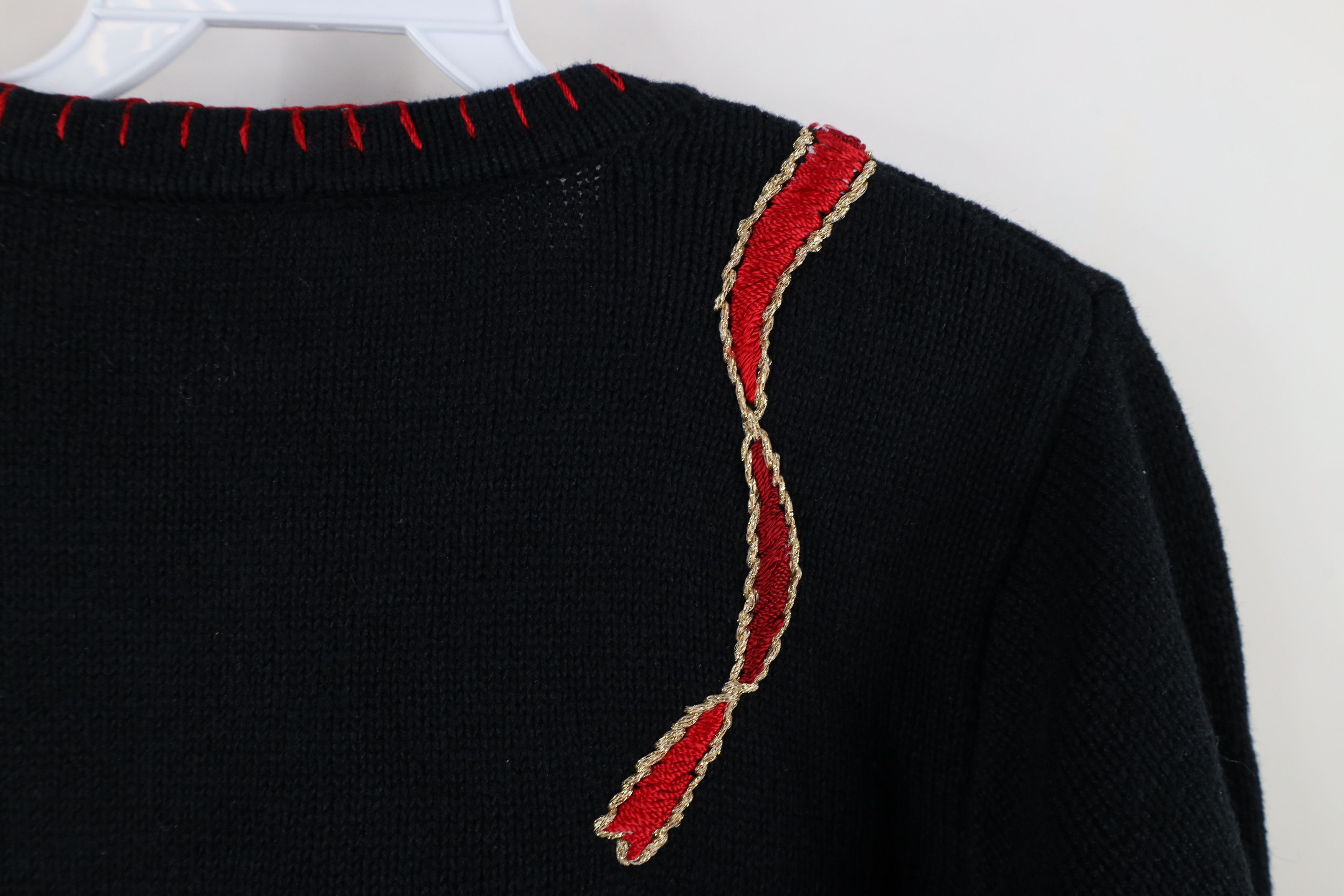 Vintage Vintage 90s Cat Kitten Stocking Beaded Knit Sweater Black Size S / US 4 / IT 40 - 12 Thumbnail