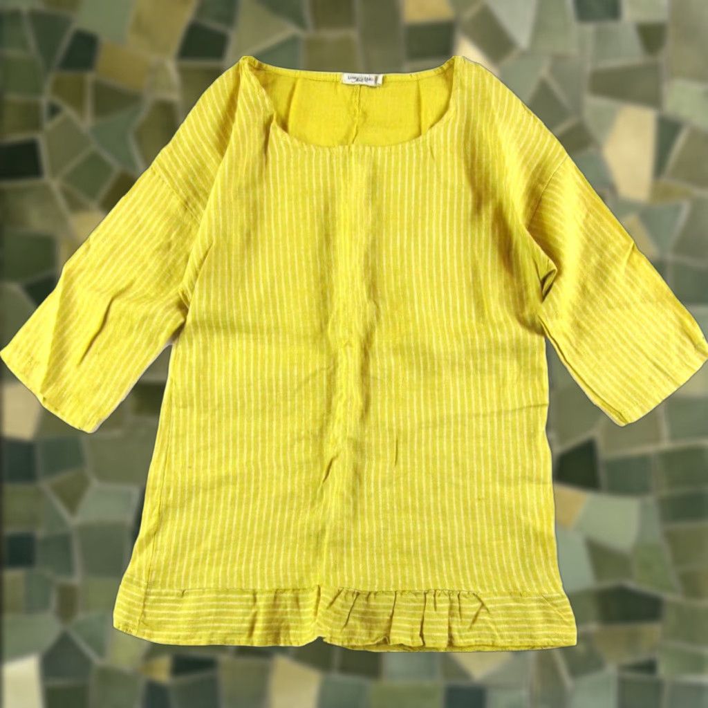 Vintage Lungo L'arno 100% Linen Yellow White Stripe Tunic Blouse 3/4 Sleeve Medium Woman/Blouse Linen Striped Shirt style Tunic Woman Yellow Lungo L'arno Size M / US 6-8 / IT 42-44 - 1 Thumbnail
