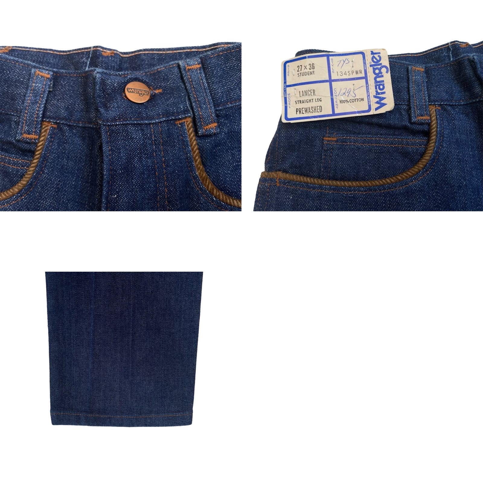 Wrangler VINTAGE Wrangler Lancer Jeans Pant Straight Leg 27x36 NWT 70s NOS Made USA Mens Denim Blue 1970s USA Size US 27 - 8 Thumbnail