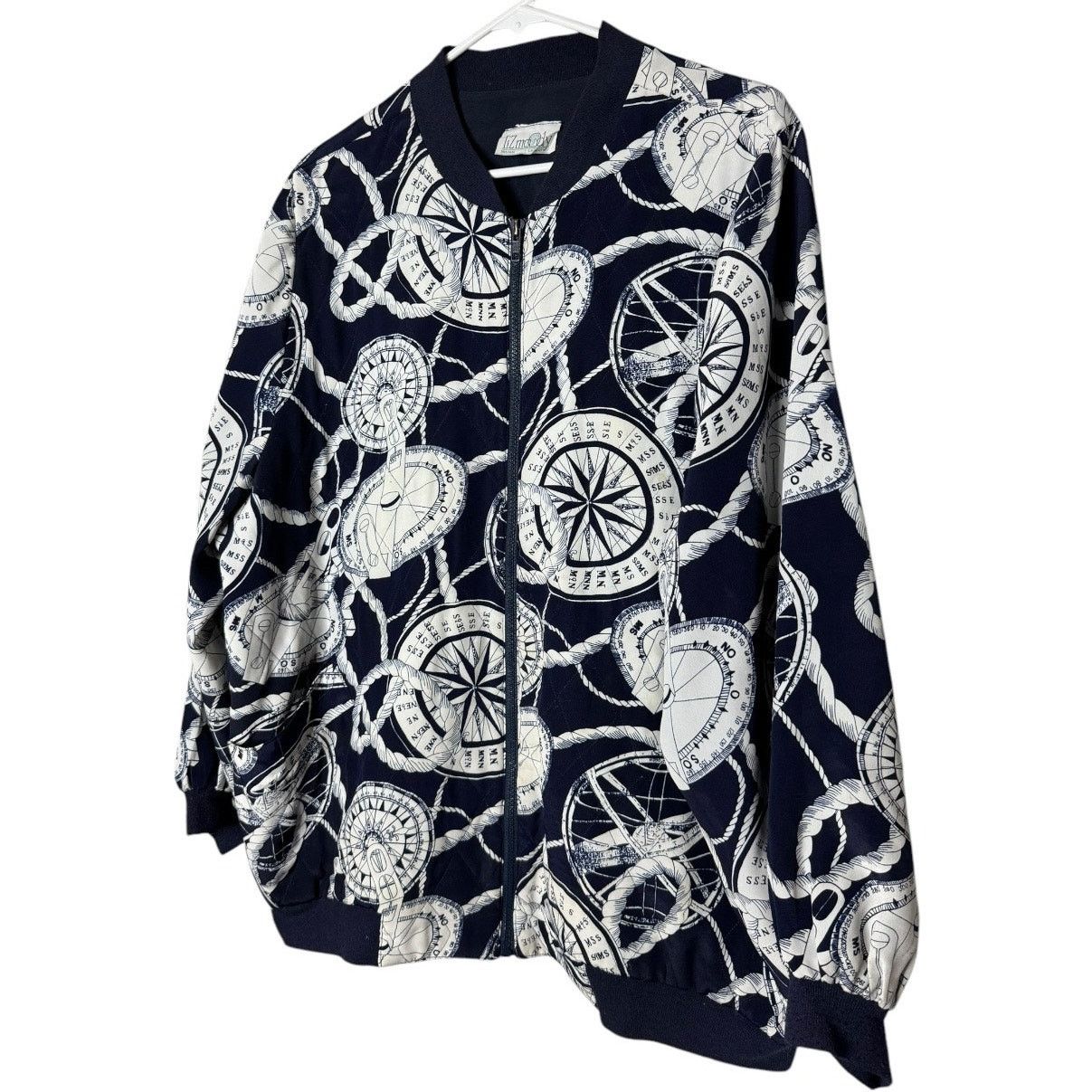 Vintage Vtg Liz Moody nautical silk quilt jacket navy white large Size L / US 10 / IT 46 - 3 Thumbnail