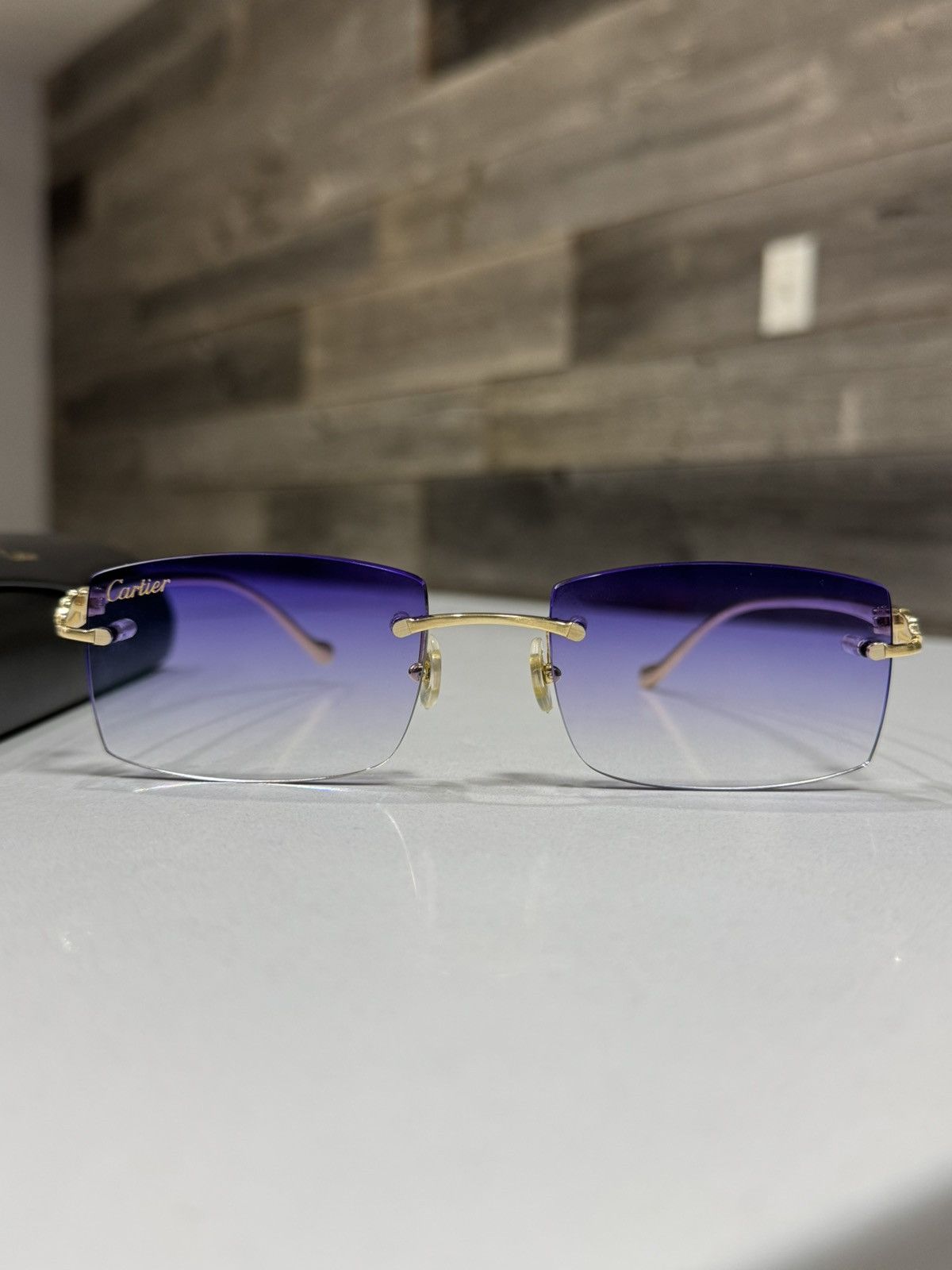 Pre-owned Cartier Ct00610 Panthere Sunglasses Purple Gradient Lenses