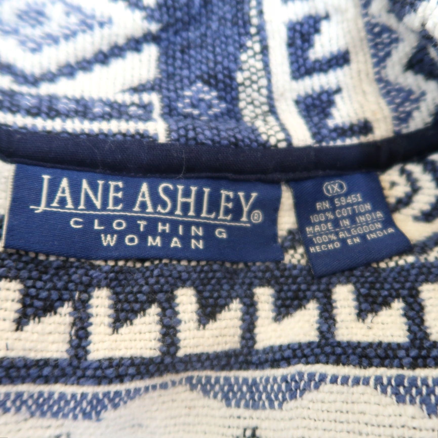 Vintage VINTAGE 90s blue and cream tapestry jacket coat Jane Ashley 1X XL Geometric Cotton Casual Mens Womens Adults? Size XL / US 12-14 / IT 48-50 - 4 Thumbnail