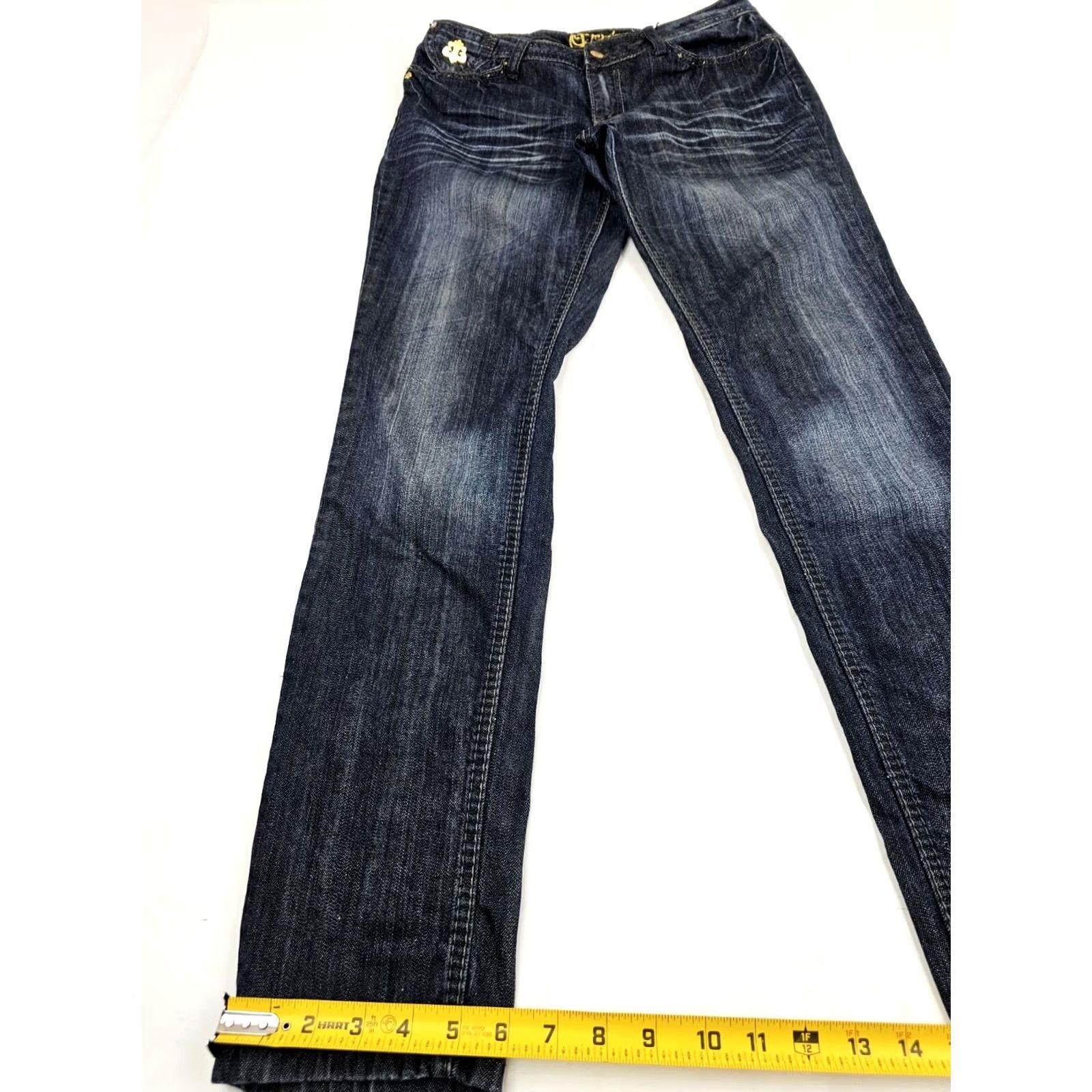Denime VINTAGE Dereon Dark Wash Denim Jeans Women’s 9/10 Gold Accent Tapered Leg 30x32 Fit - House of Deréon Jeans Women Dark Blue Regular Size 30 Womens Size 32" / US 10 / IT 46 - 2 Thumbnail