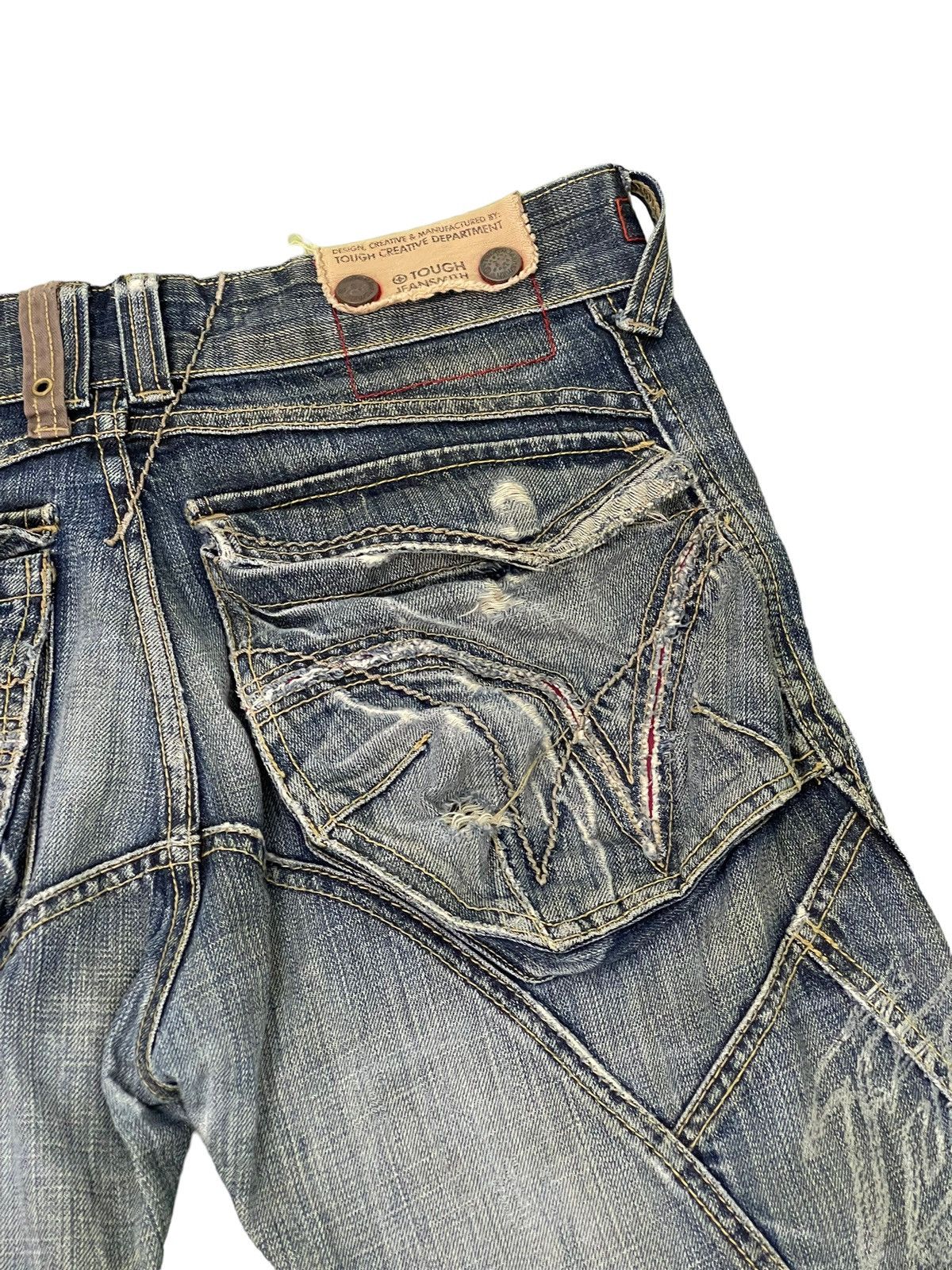 Japanese Brand Curv Leg Jeans Tough Jeans Faded Distress Regular 6🟦4 Size US 32 / EU 48 - 21 Thumbnail