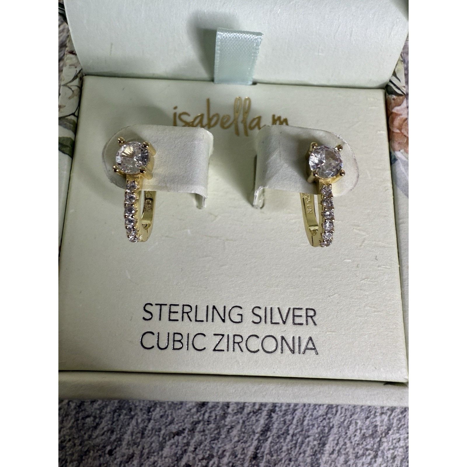Sterling Silver Isabella M Sterling Silver Vermeil Cubic Zirconia Earrings Size ONE SIZE - 1 Thumbnail