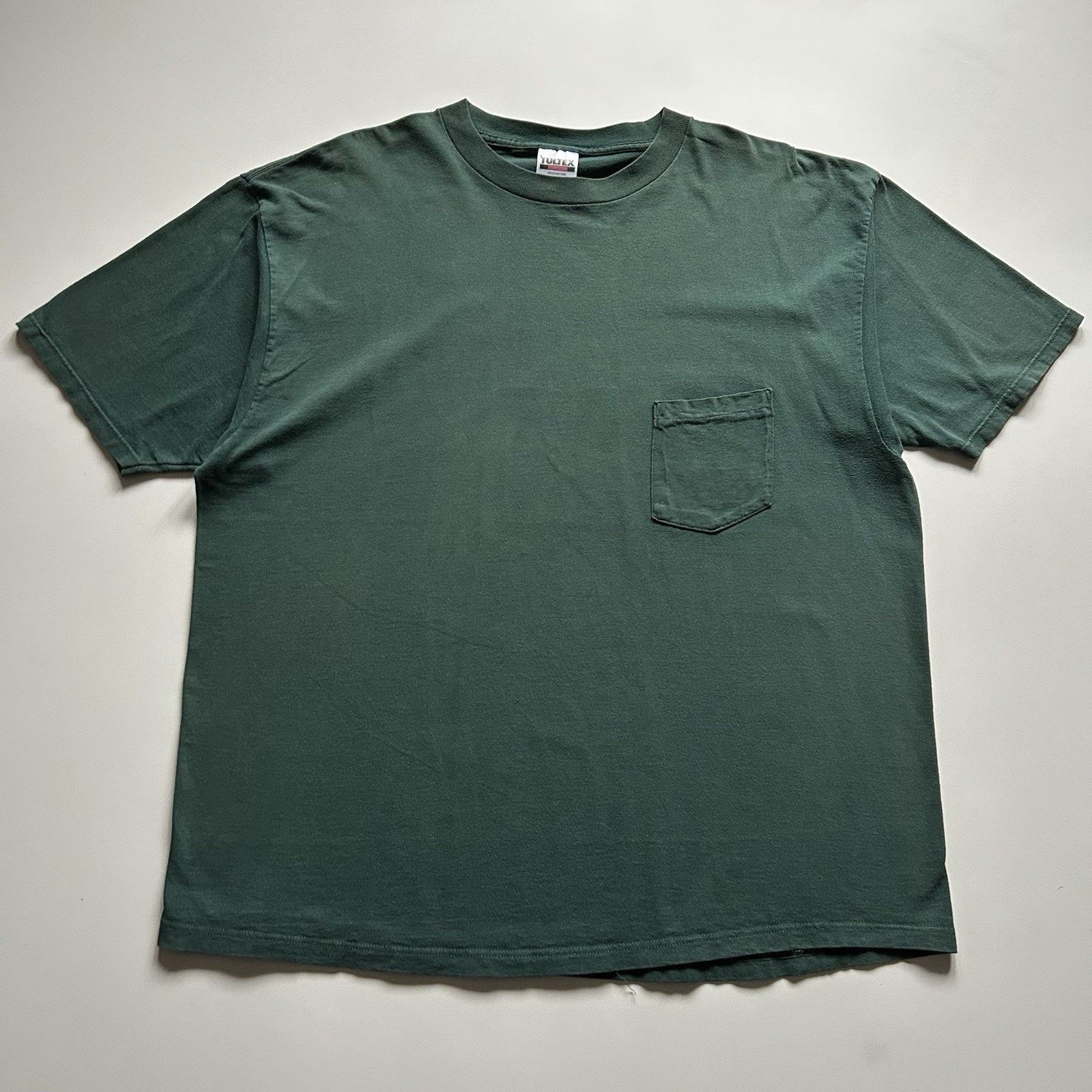 Vintage 90s Sun Faded Green Blank Pocket T Shirt 2XL Tultex
